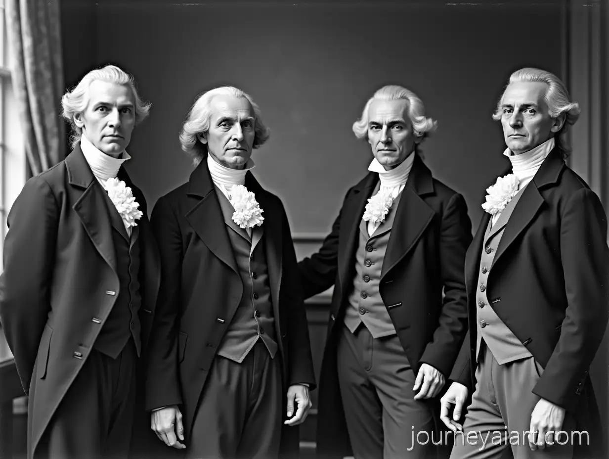 Early-19th-Century-United-States-Residents-with-4th-President-James-Madison-in-BlackandWhite-Photograph