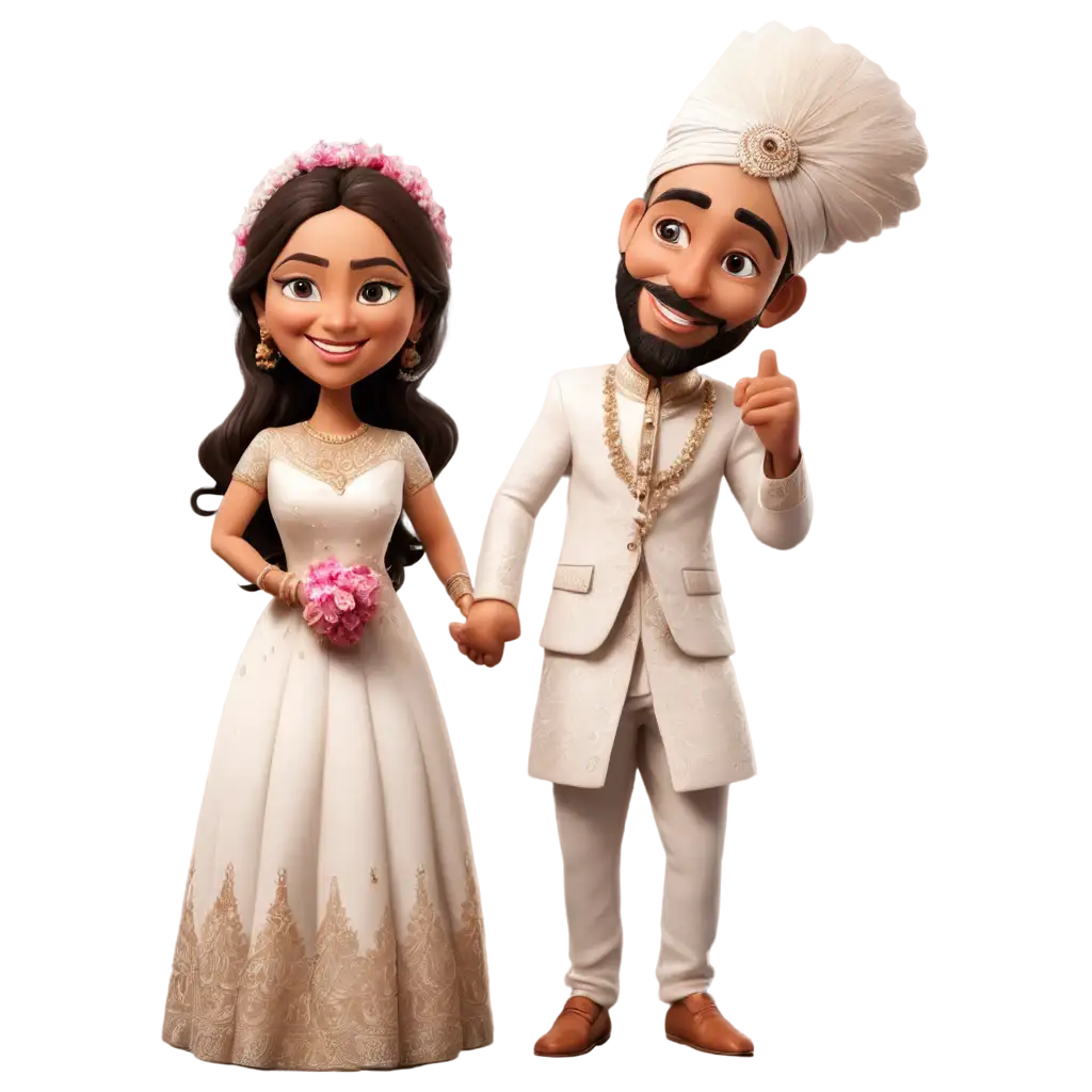 Indian-Wedding-Caricature-PNG-Bride-and-Groom-Standing-in-Humorous-Illustration