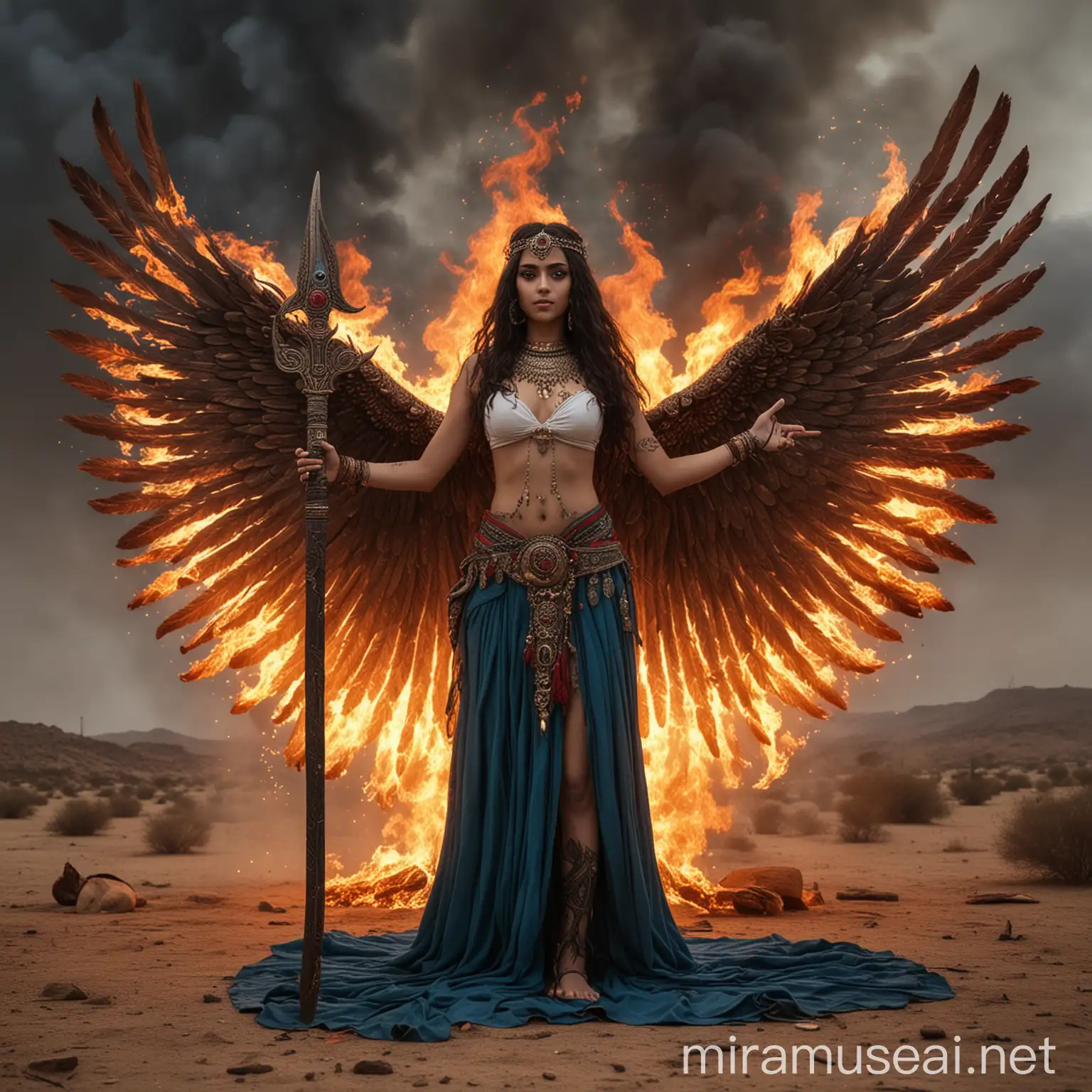 Beautiful Adolescent Apache Goddesses with Fire Wings and Swords