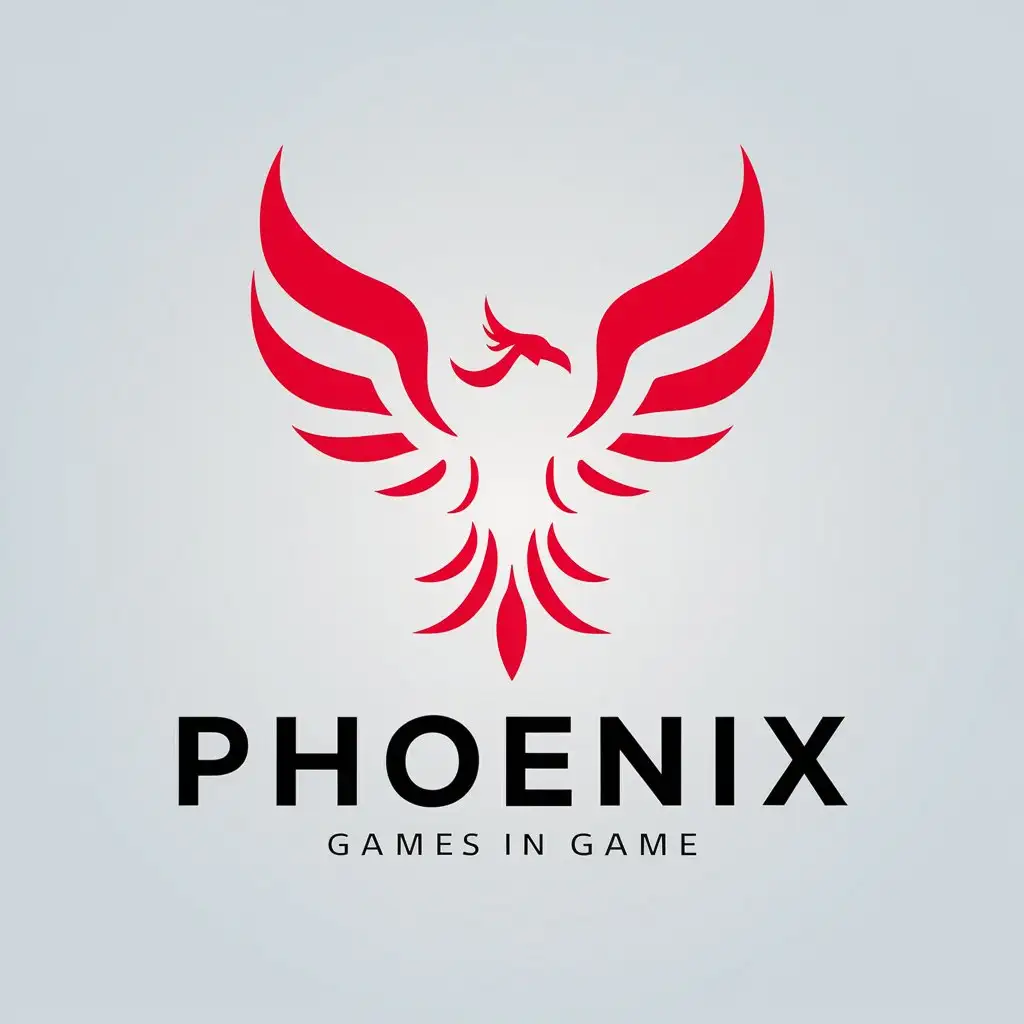 a vector logo design,with the text "Phoenix", main symbol:Phoenix,Minimalistic,be used in Games industry,clear background