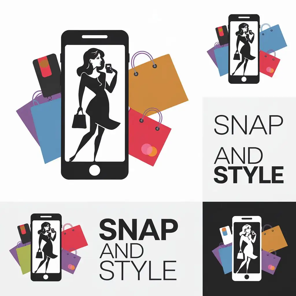 LOGO Design for Snap and Style Modern Smartphone with Shopping Bags and Bold Typography