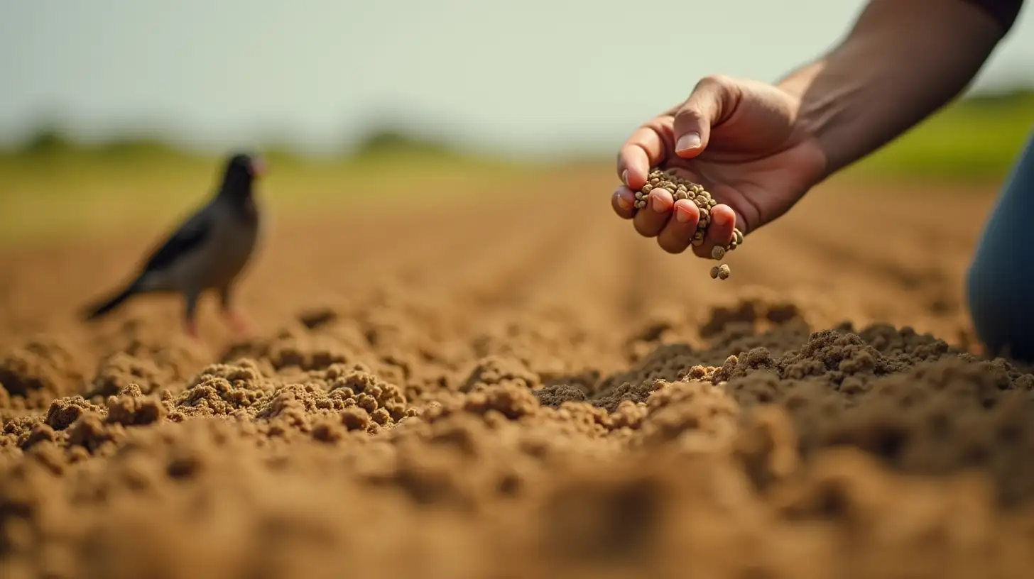 CloseUp of a Man Sowing Seeds in a Sunlit Field