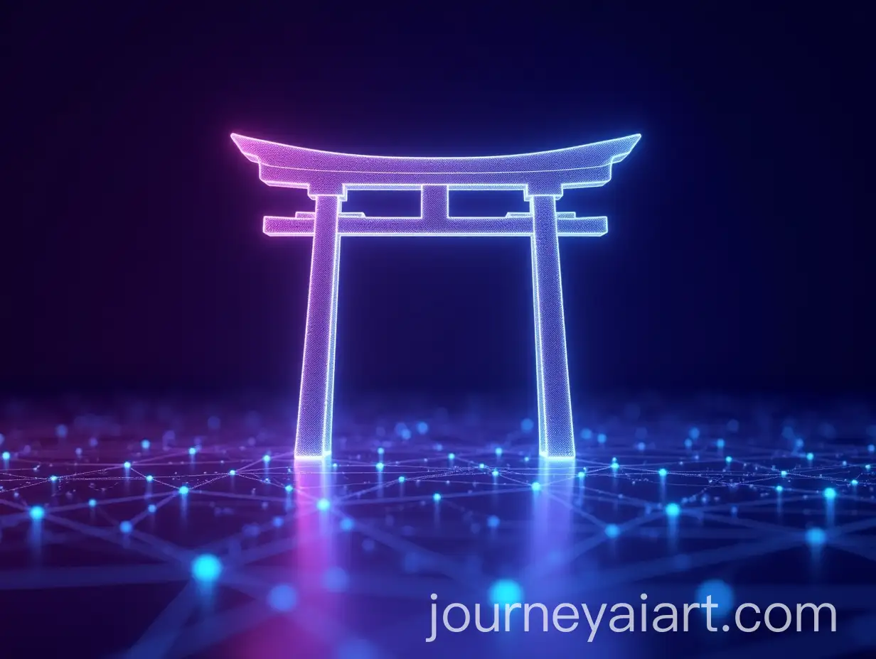 Torii-Gate-Symbolizing-Technology-in-a-Digital-World-with-Geometric-Data-Connections