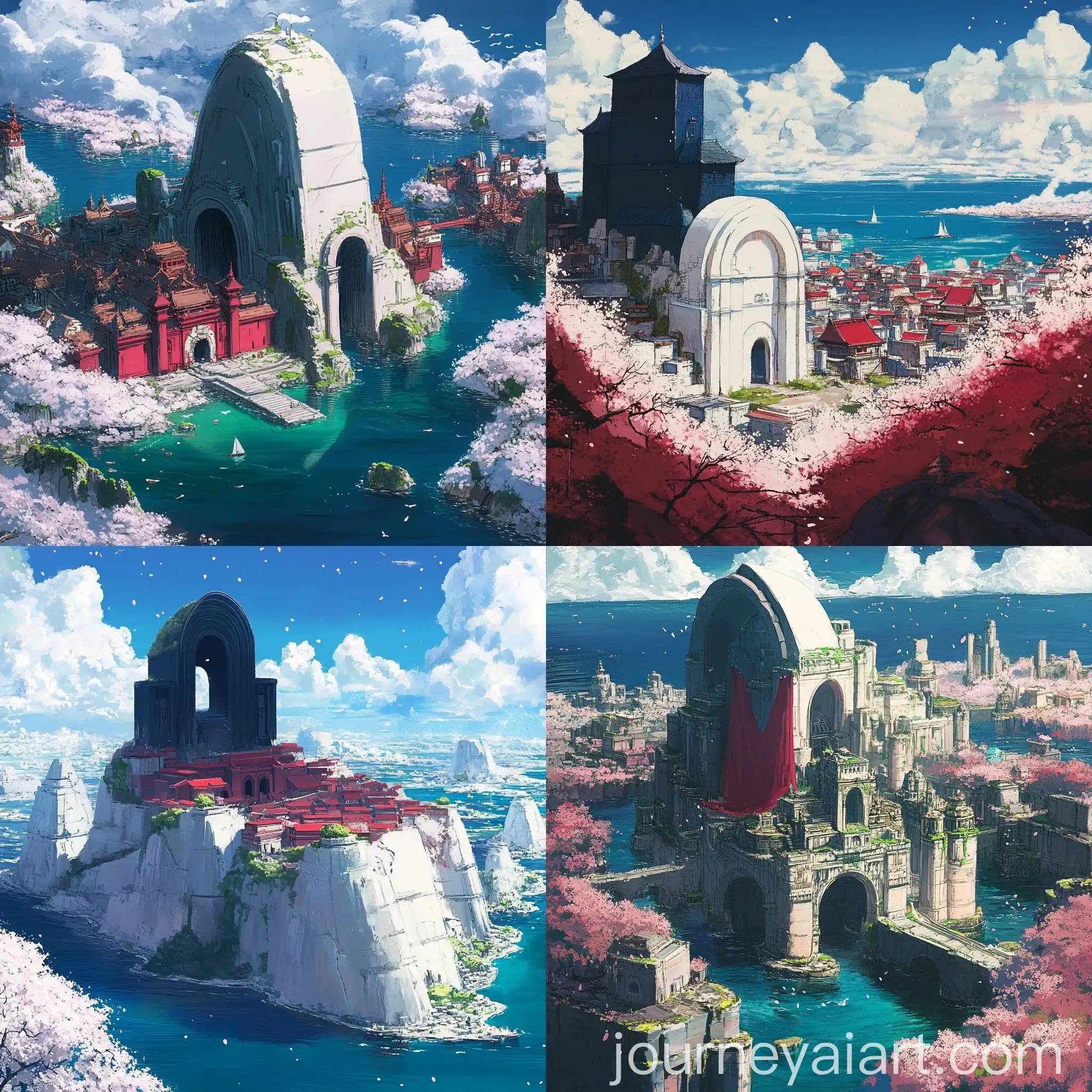 Fantasy-Cityscape-with-Black-Castle-and-Sakura-Island