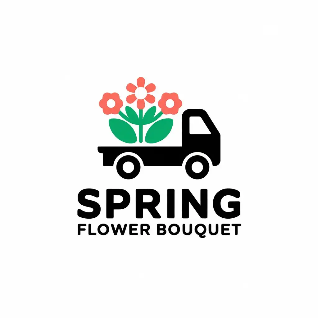 a vector logo design,with the text "spring flower bouquet", main symbol:Truck,Moderate,be used in transport industry,clear background