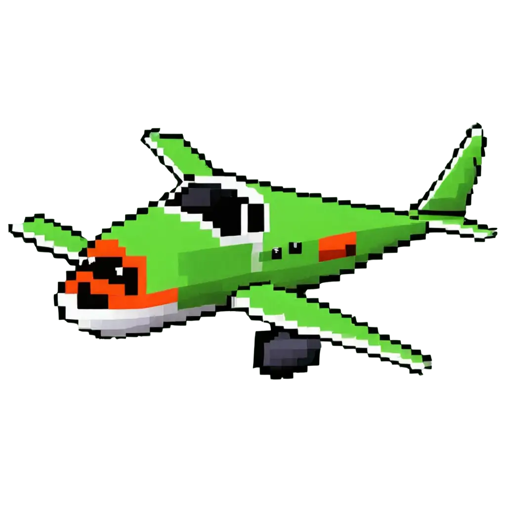 Pixel-Art-Green-Retro-Airplane-PNG-in-PNG-Image-Usage-Scenarios8Bit-Arcade-Style-with-Neon-Green-and-Black-Outline