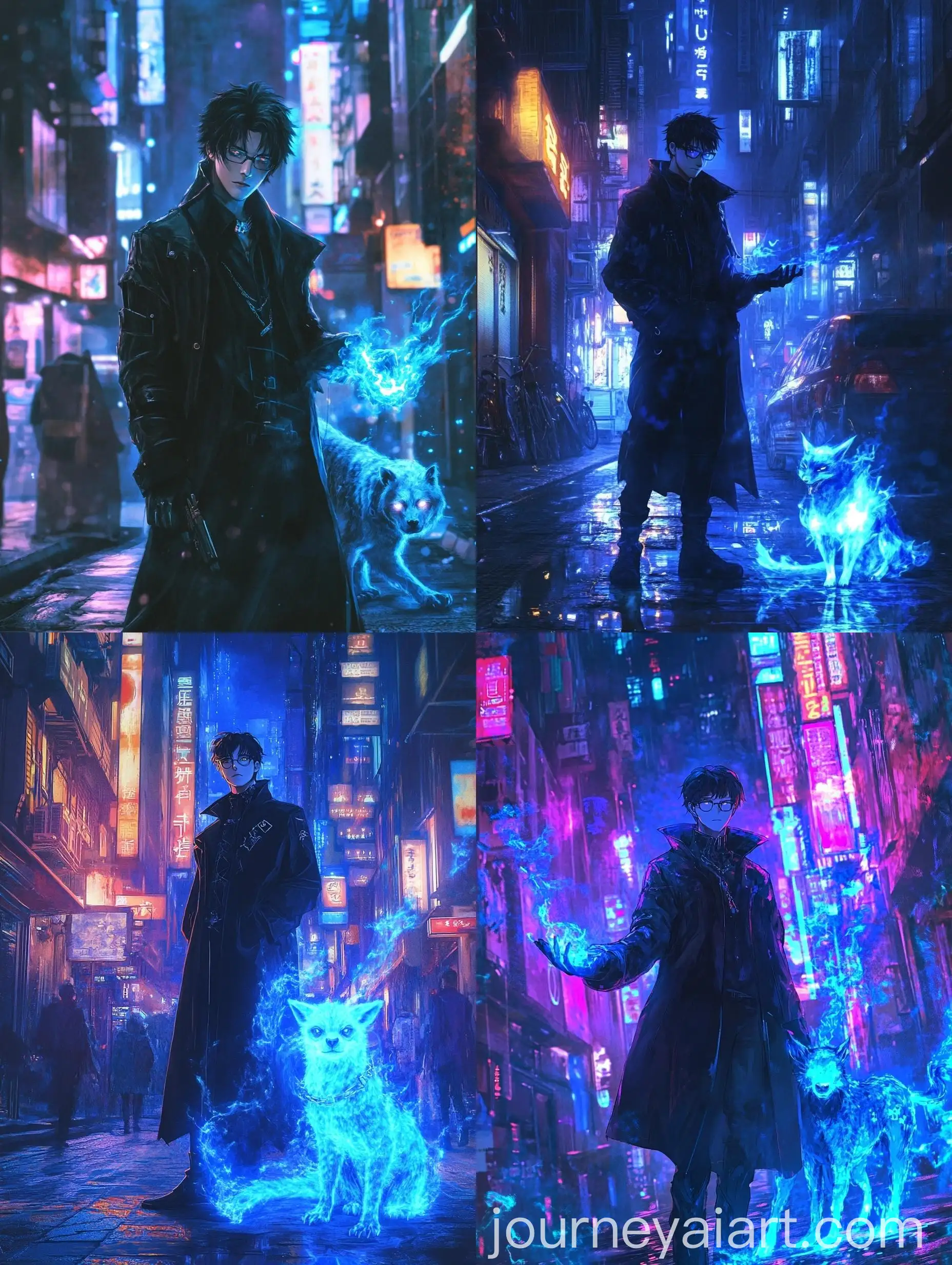 Luxurious-Dark-Sorcerer-with-Blue-Flame-in-Cyberpunk-City