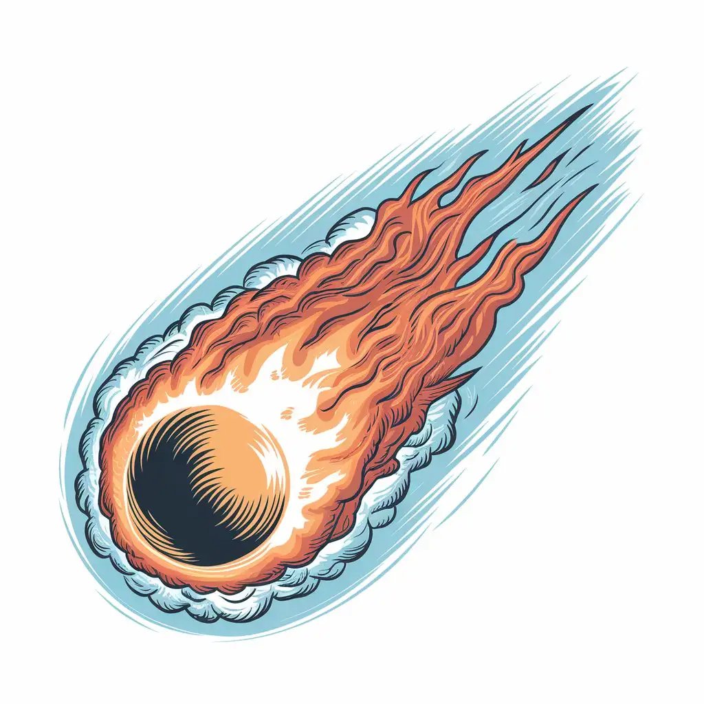 Ancient Style HandDrawn Fireball Comet with Transparent Background