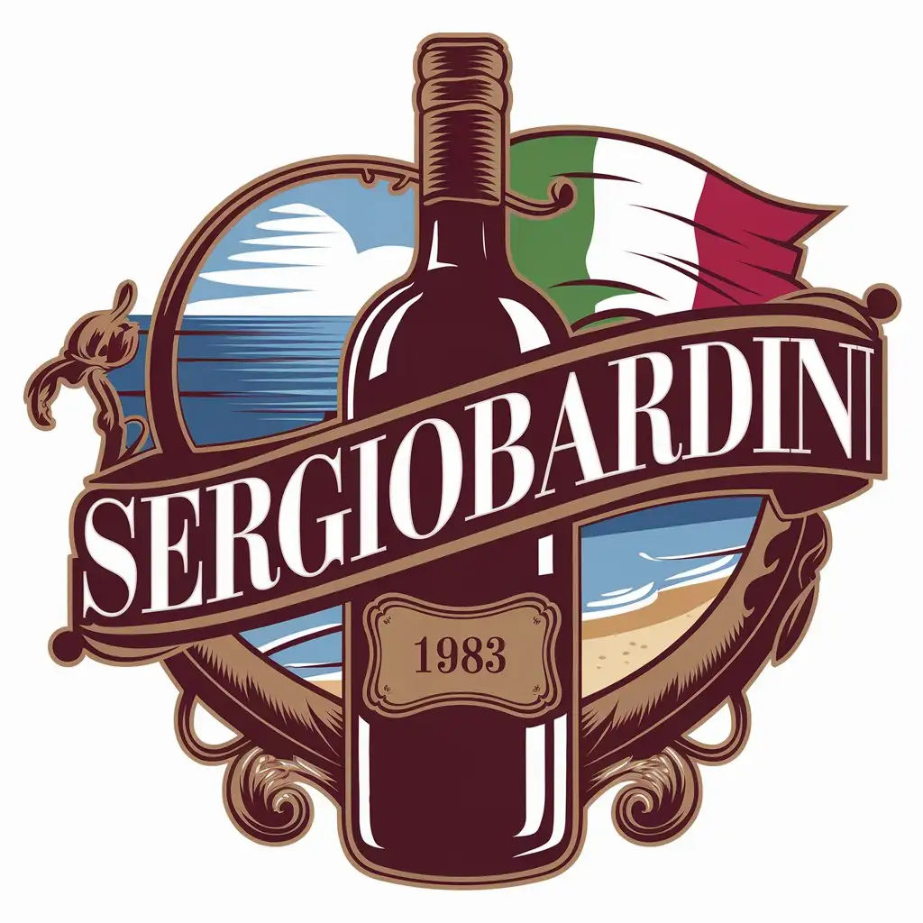 LOGO-Design-for-SergioBardini-Vintage-Charm-with-Wine-Bottle-and-Coastal-Italian-Theme