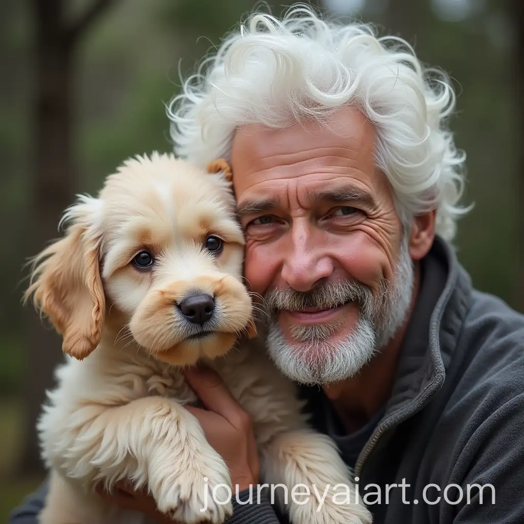 Elderly-Man-with-White-Hair-Walking-with-a-Cute-Dog
