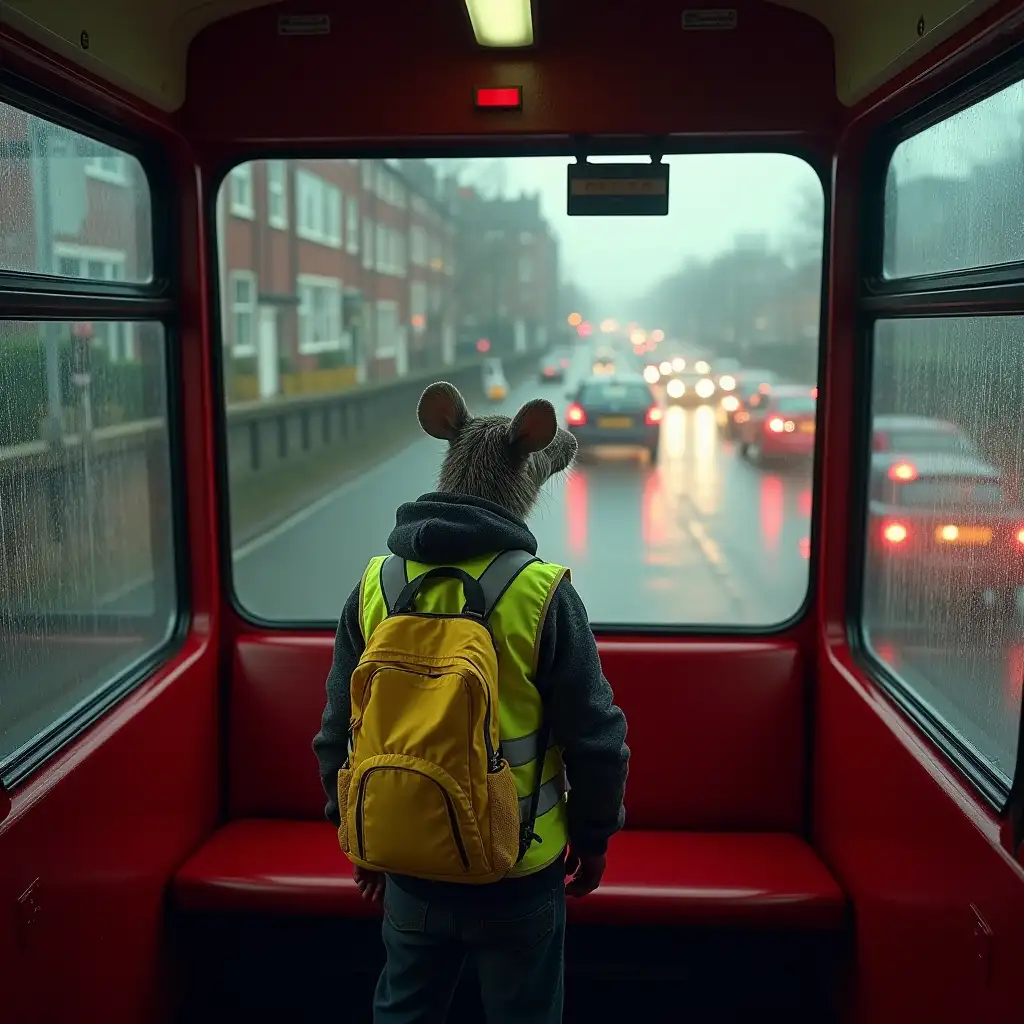 Humanoid-Figure-with-Rat-Head-on-a-Rainy-DoubleDecker-Bus-in-England