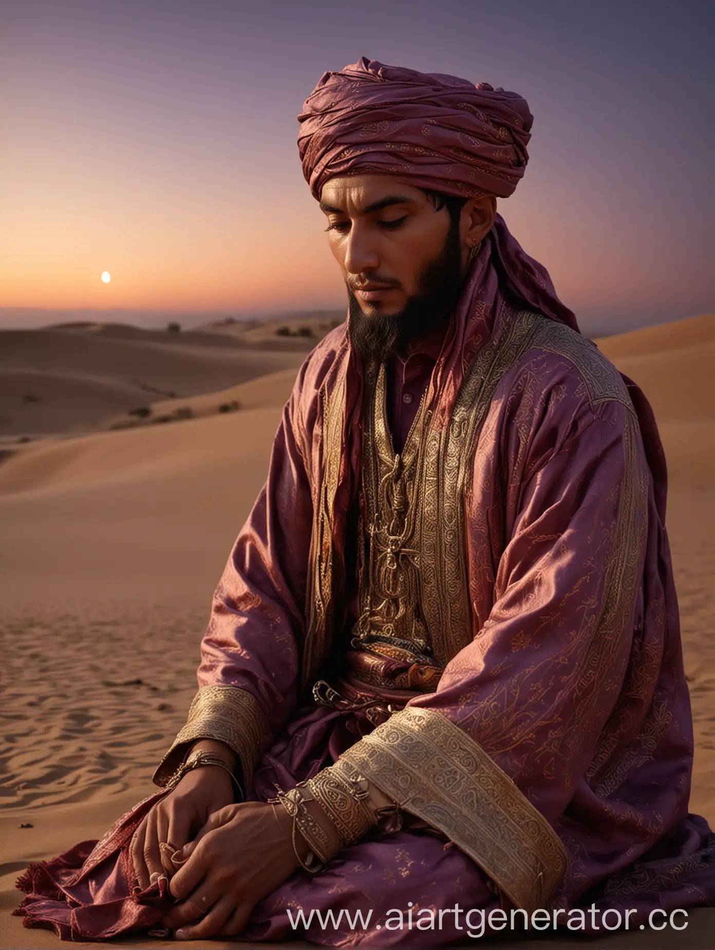 Sejuk-the-Turkmen-Praying-in-the-Karakum-Desert-at-Sunset-during-Ramadan