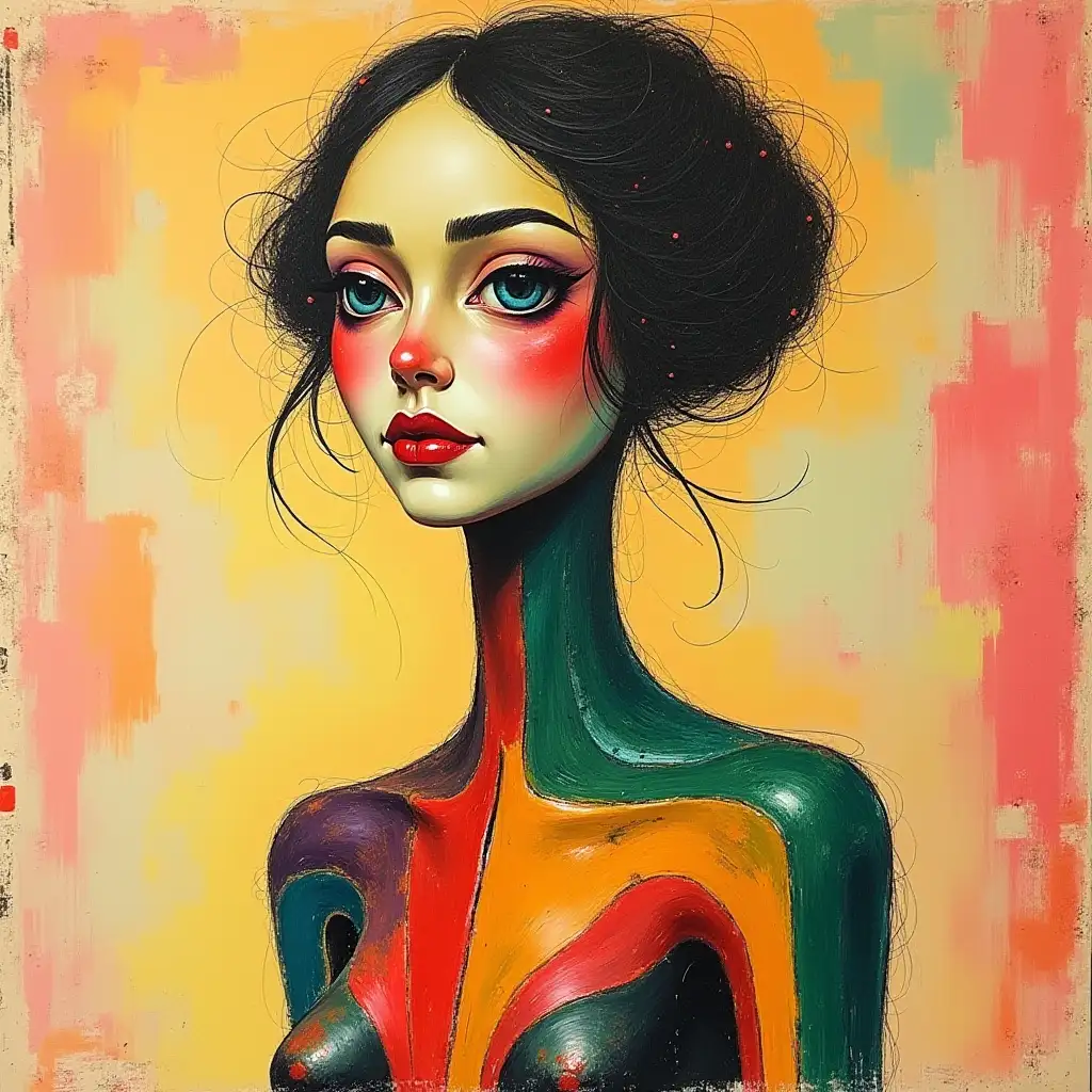 Surreal-Abstract-Portrait-of-a-Stylized-Woman-with-Bold-Color-Accents