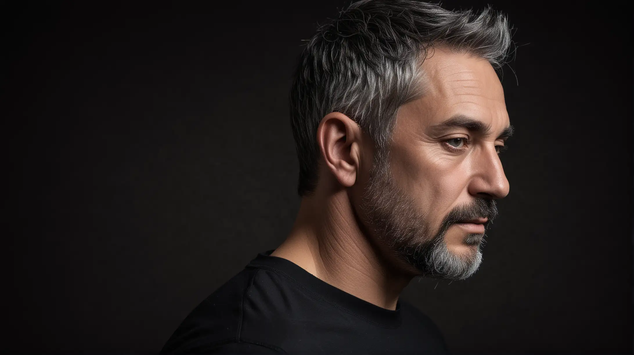 Portrait of Mature Man with BlackGrey Hair and Facial Hair in Profile