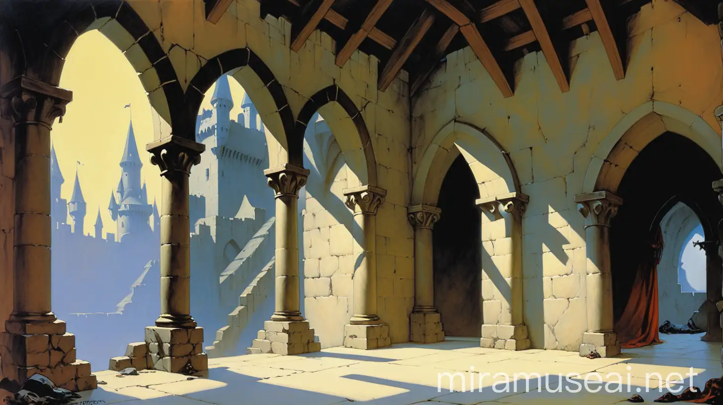 Empty Castle Interior with Frazetta Style Walls