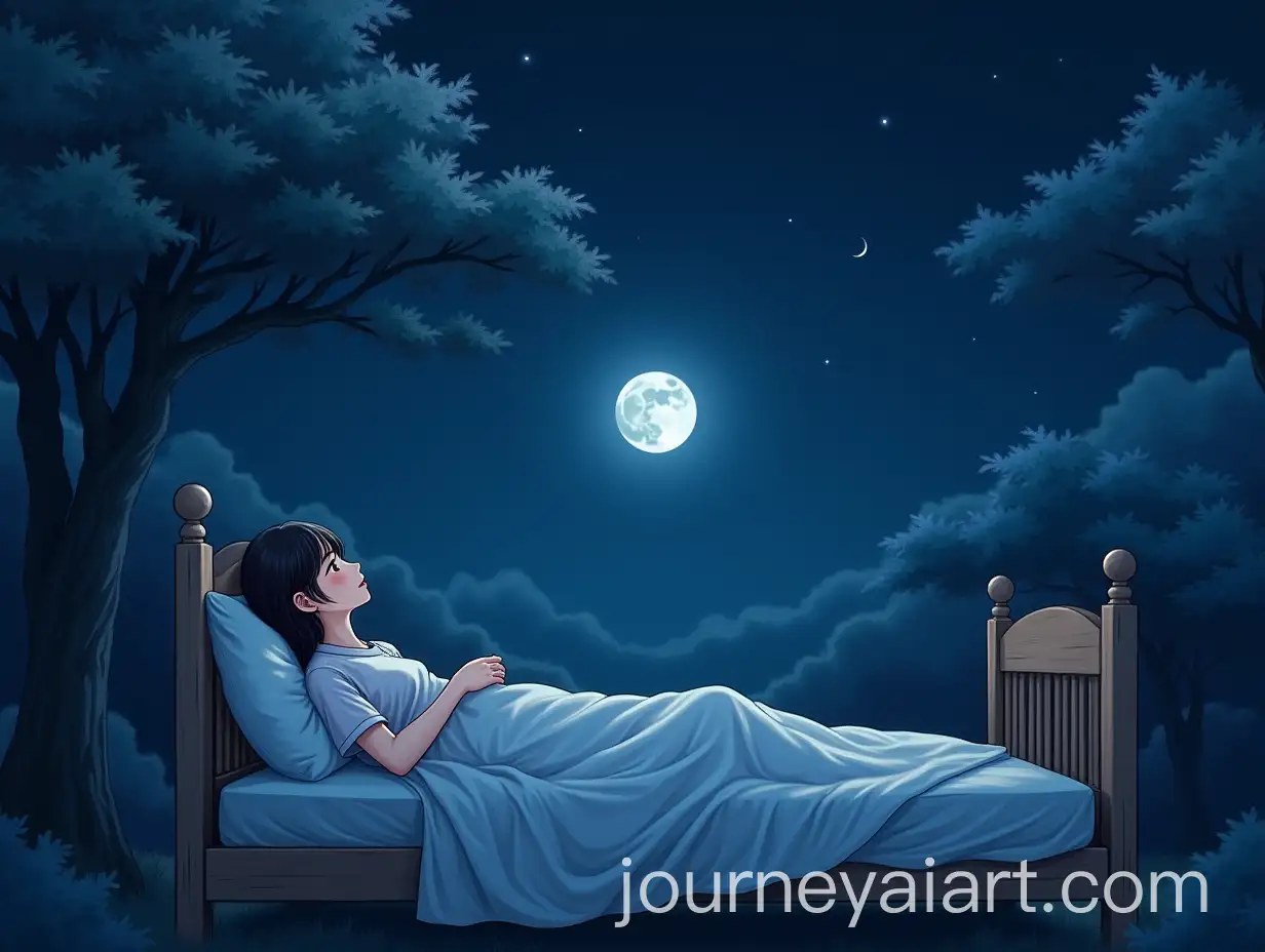 Korean-Girl-in-Bed-with-Nighttime-Scene-and-Bright-Tree