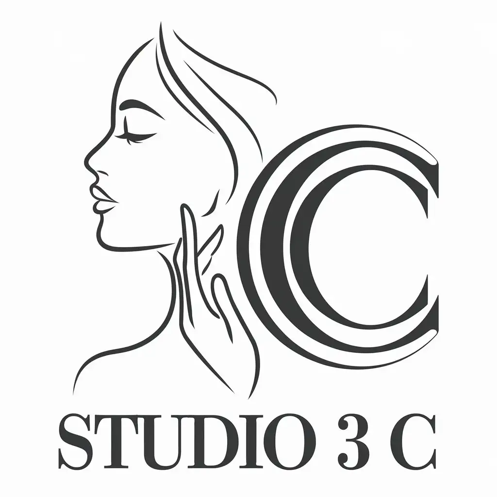 LOGO Design for Studio 3 C Elegant Side View of Woman with Neck Touch for Beauty Spa Industry