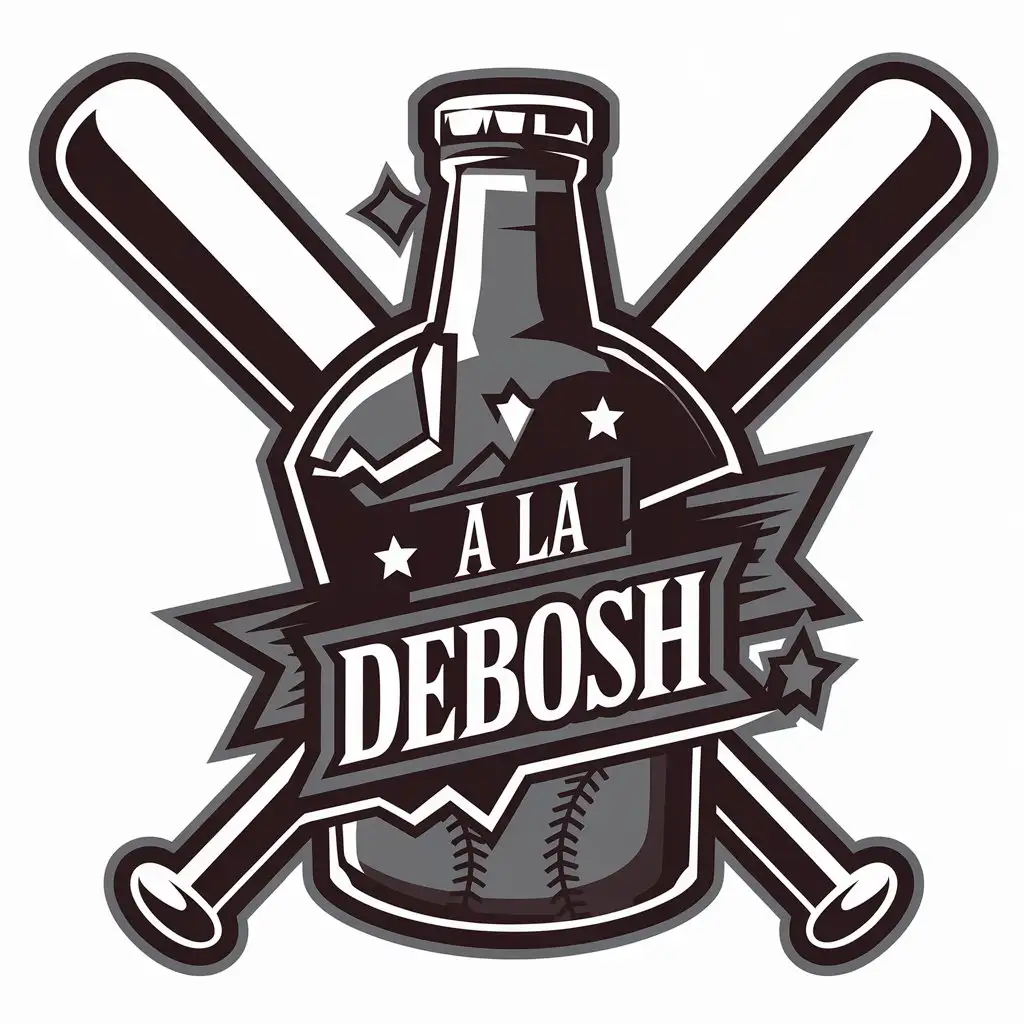 LOGO-Design-for-A-la-Debosh-Entertainment-Industry-Icon-with-Broken-Bottle-and-Baseball-Bat