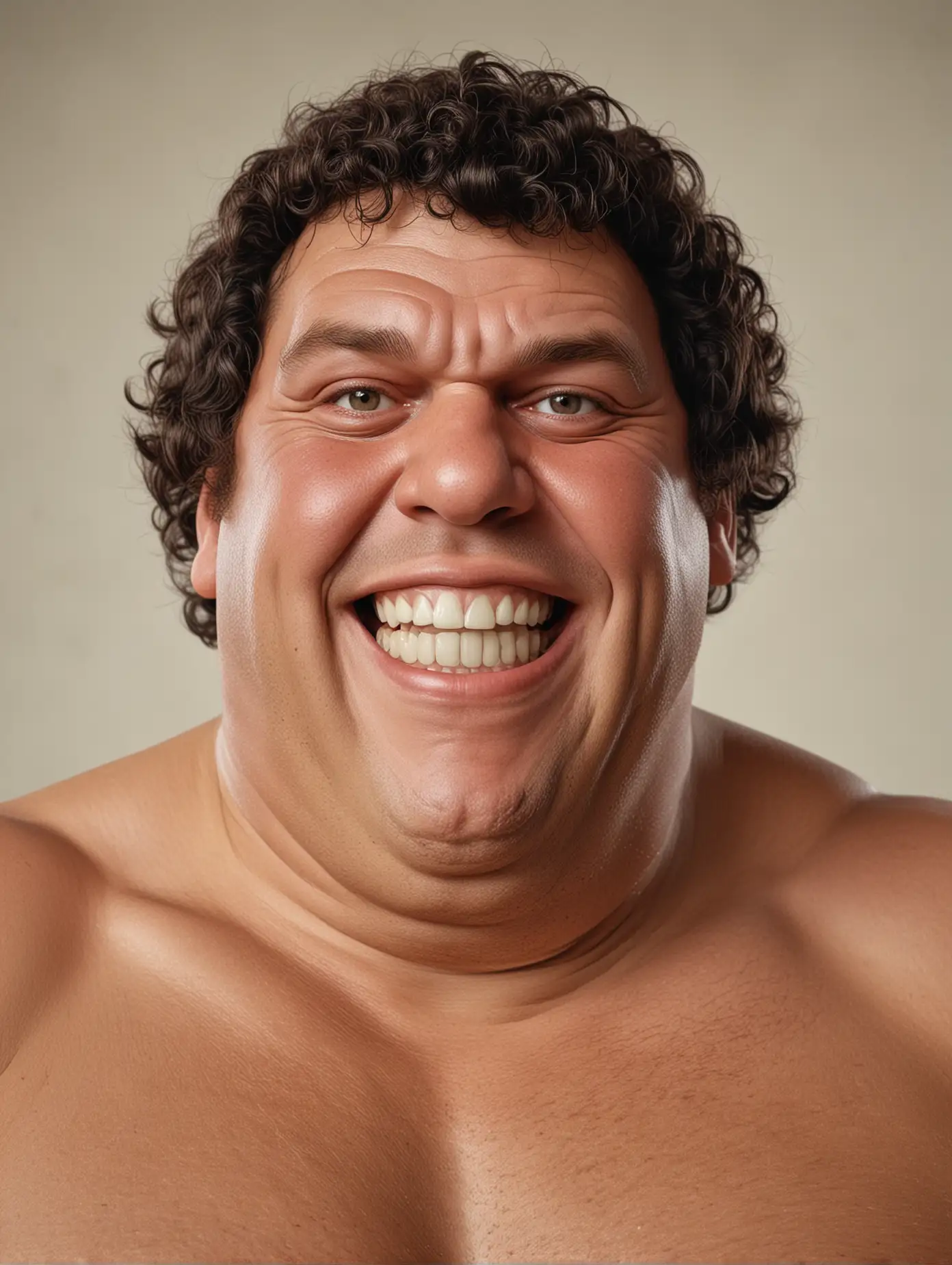 Classic Portrait Photography of Andre The Giant with a Big Fake Smile