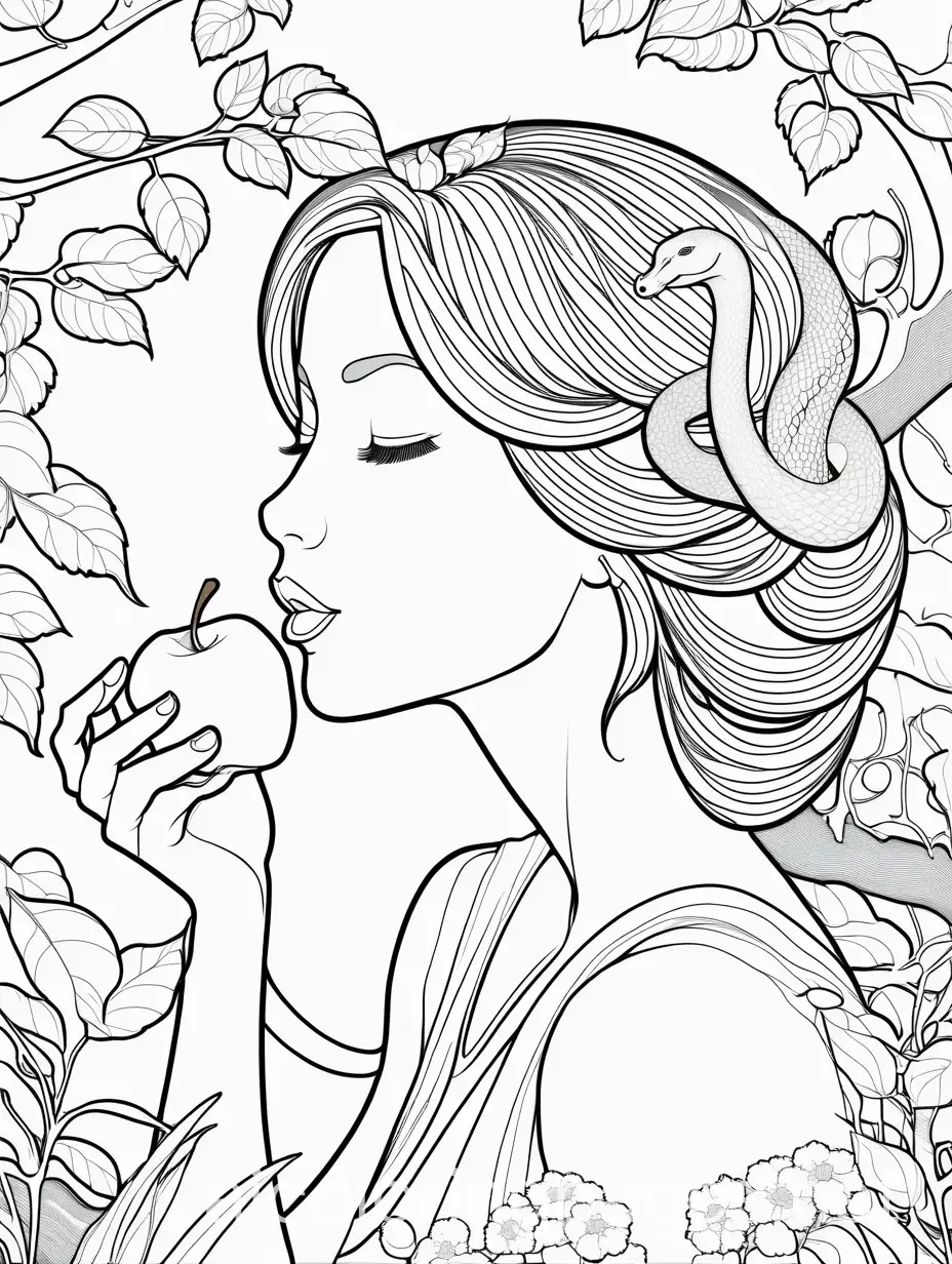 Woman-Enjoying-a-Ripe-Apple-with-a-Serpent-in-Paradise