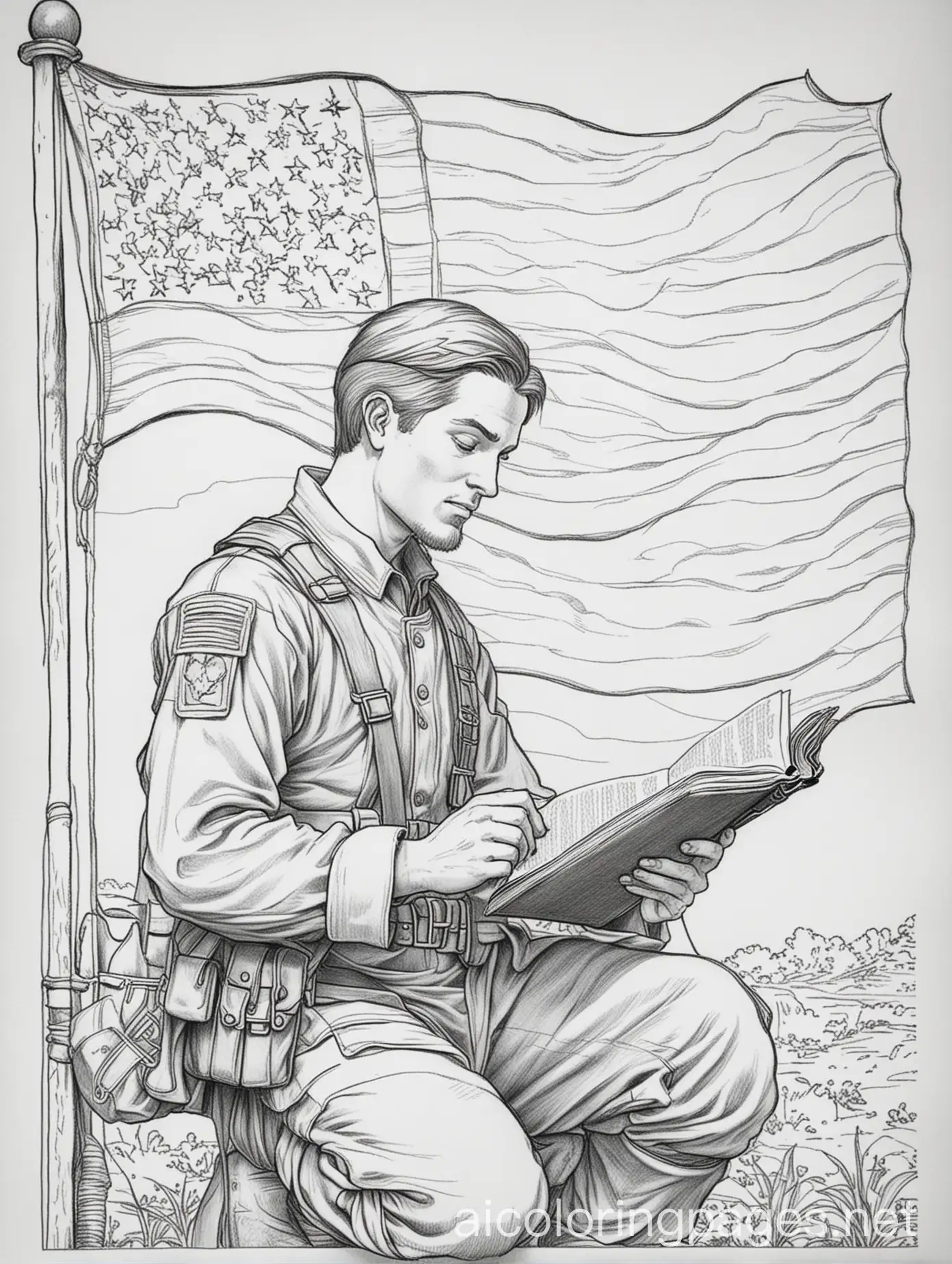 Christian-Soldier-Coloring-Page-with-American-Flag-Background