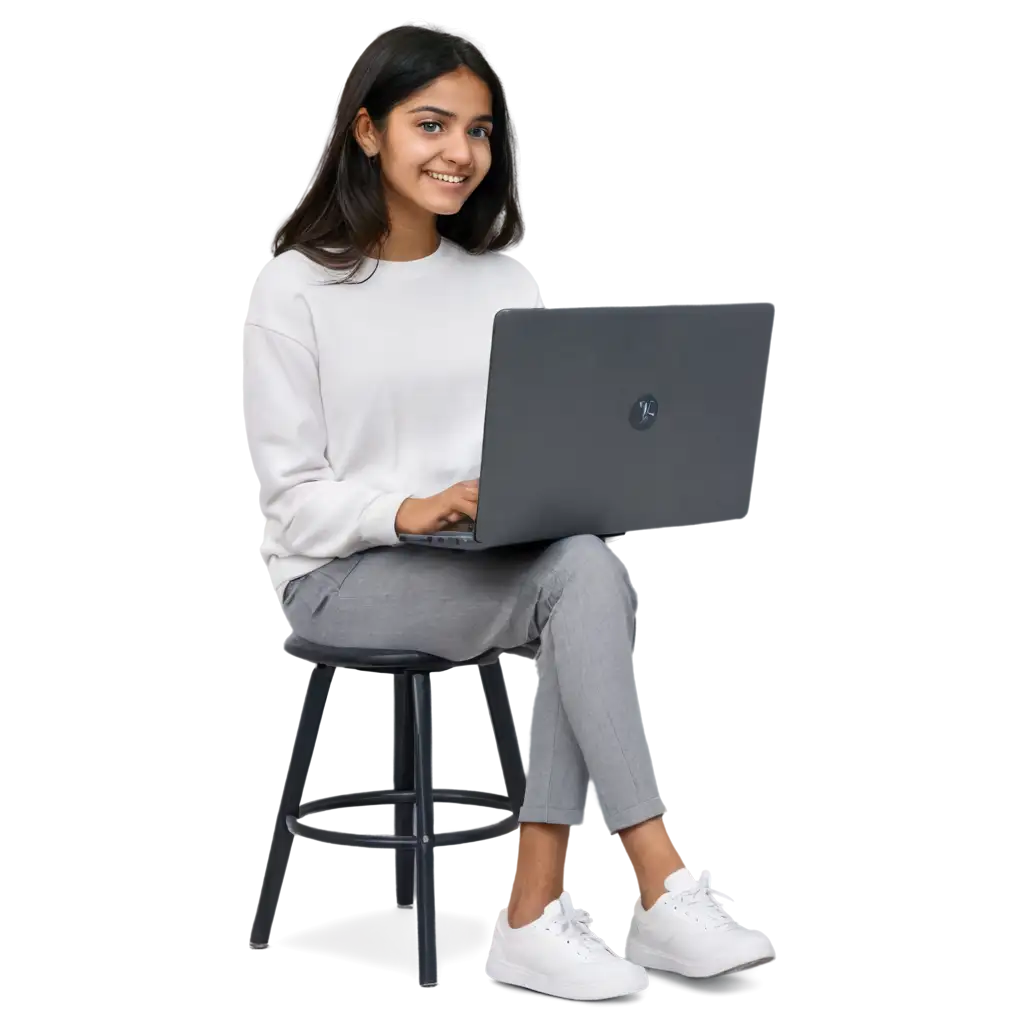 Teenage-Indian-Girl-Student-Smiling-in-Front-of-PC-PNG-Image-Illustration-for-Educational-Creative-Use