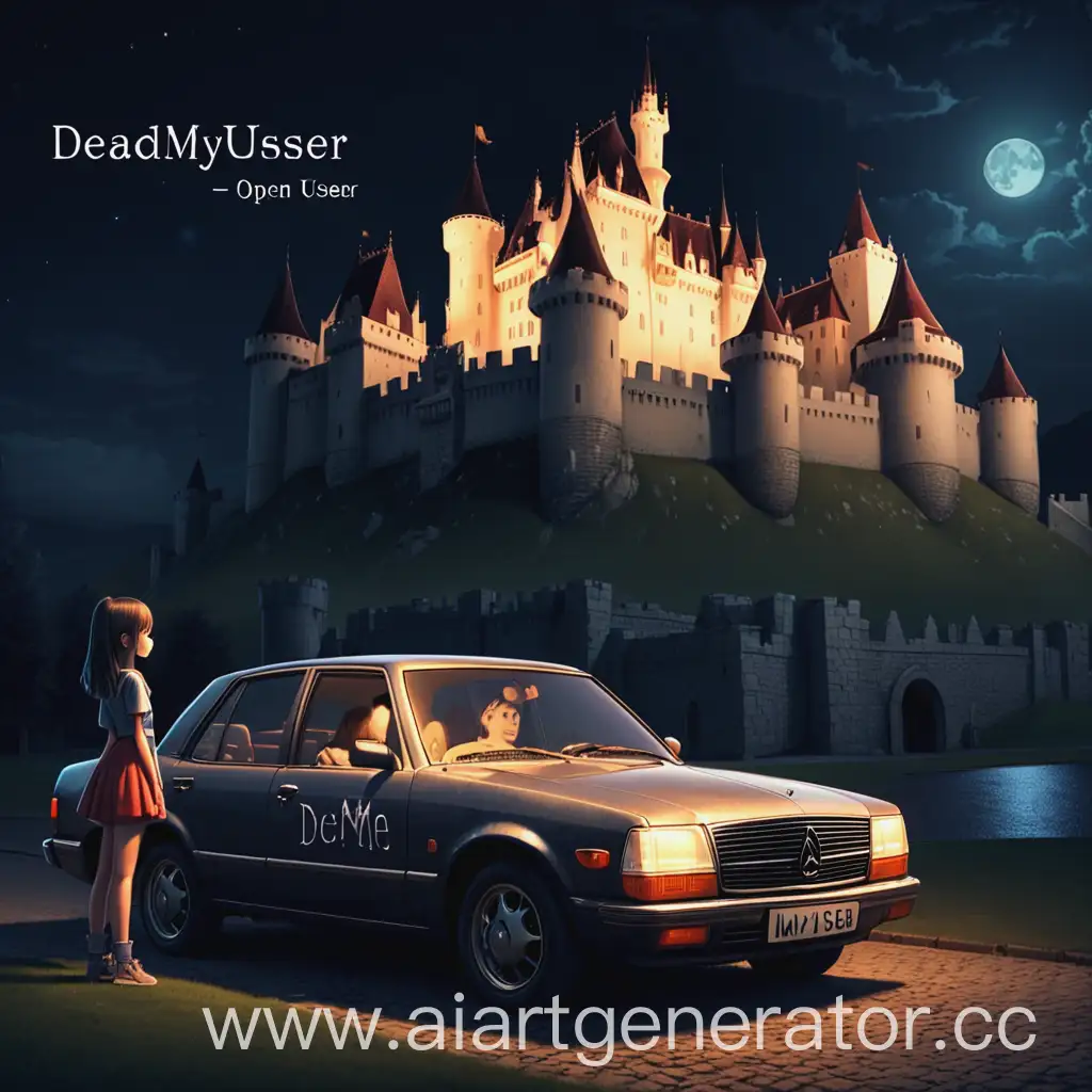 Castle-Night-Scene-with-Mysterious-Car-and-Girl