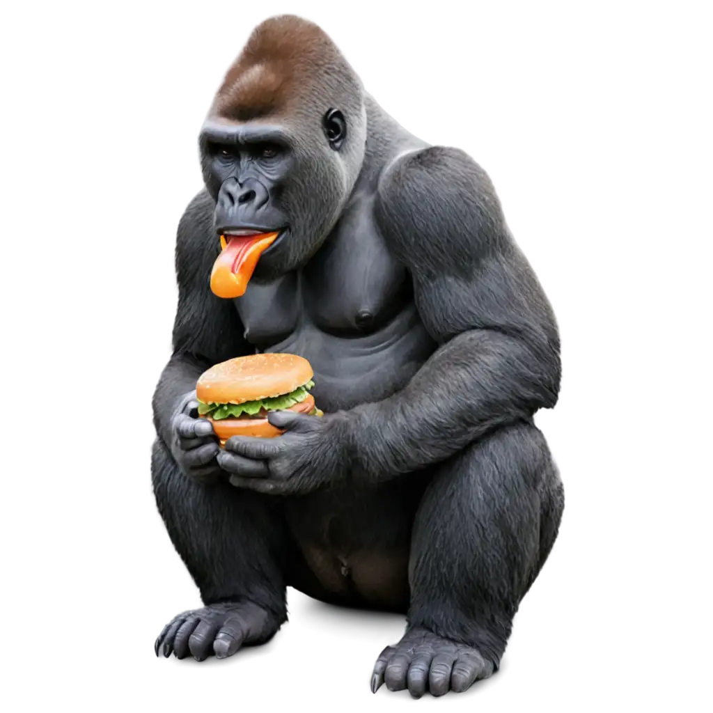 Gorilla eating burger