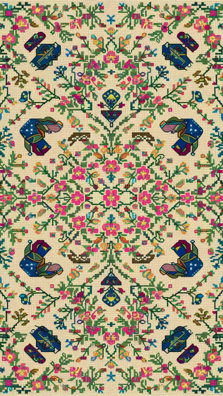 Symmetrical Victorian Cross Stitch with Gypsy Icons and Enchanted Spring Florals