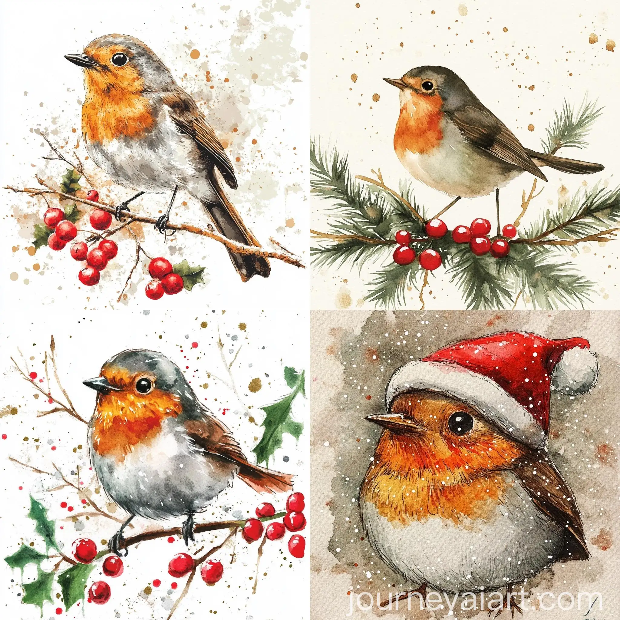 Vintage-Christmas-Robin-Watercolor-Painting