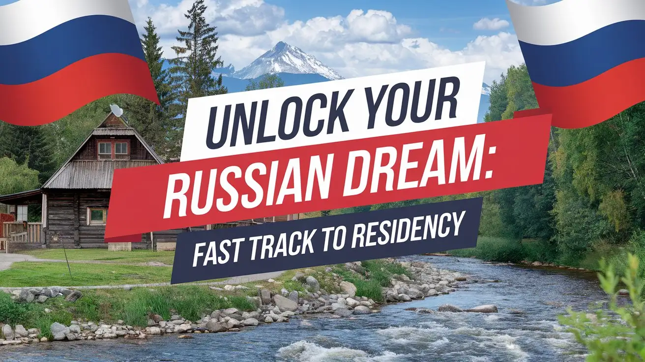 Please make a viral video thumbnail cover for social media with the title in the middle of the image for a video titled:  Unlock Your Russian Dream: Fast Track to Residency