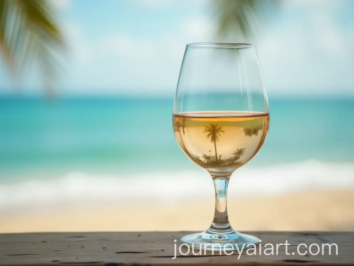 Wine-Glass-on-Tropical-Beach-Shore-with-Scenic-Sunset-View