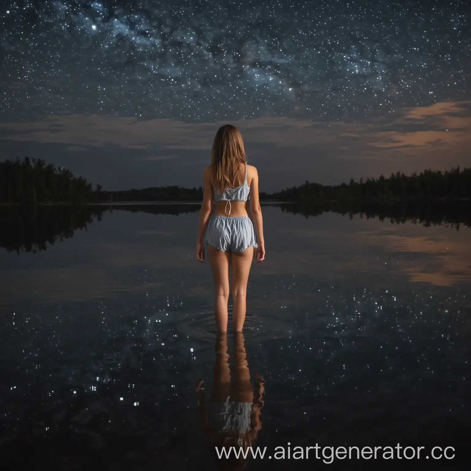 Girl-Reflecting-in-Water-with-Night-Sky