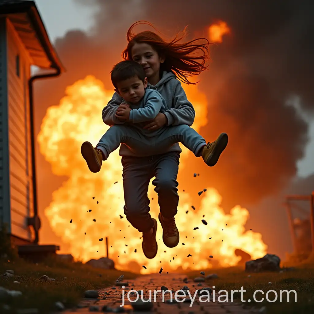 14YearOld-Girl-Leaping-with-Unconscious-Boy-Amidst-Explosive-ChaosAI-Image-Prompt-Expansion