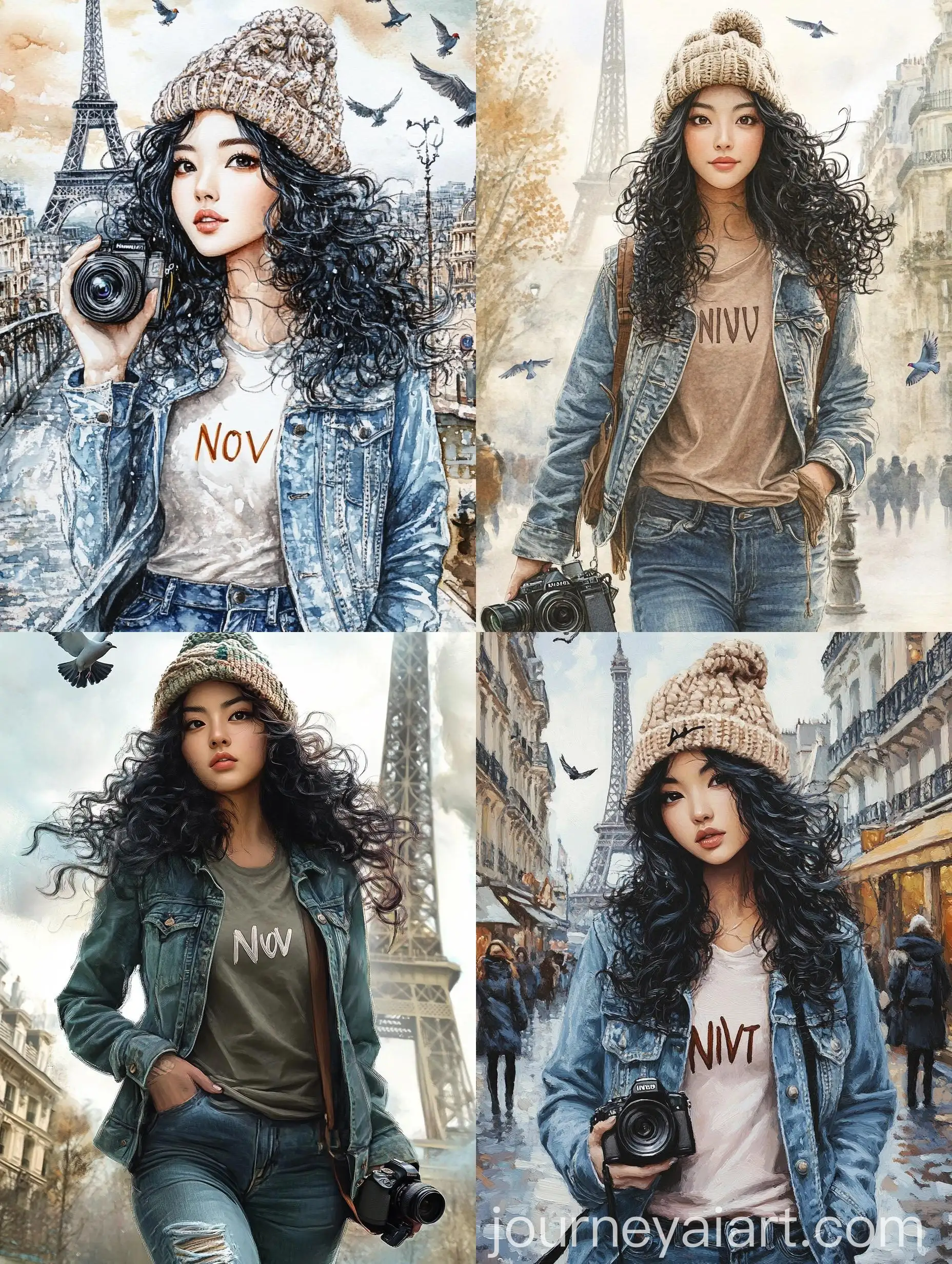 Stylish-Korean-Woman-in-Paris-with-Novi-Knitted-Hat-and-Camera