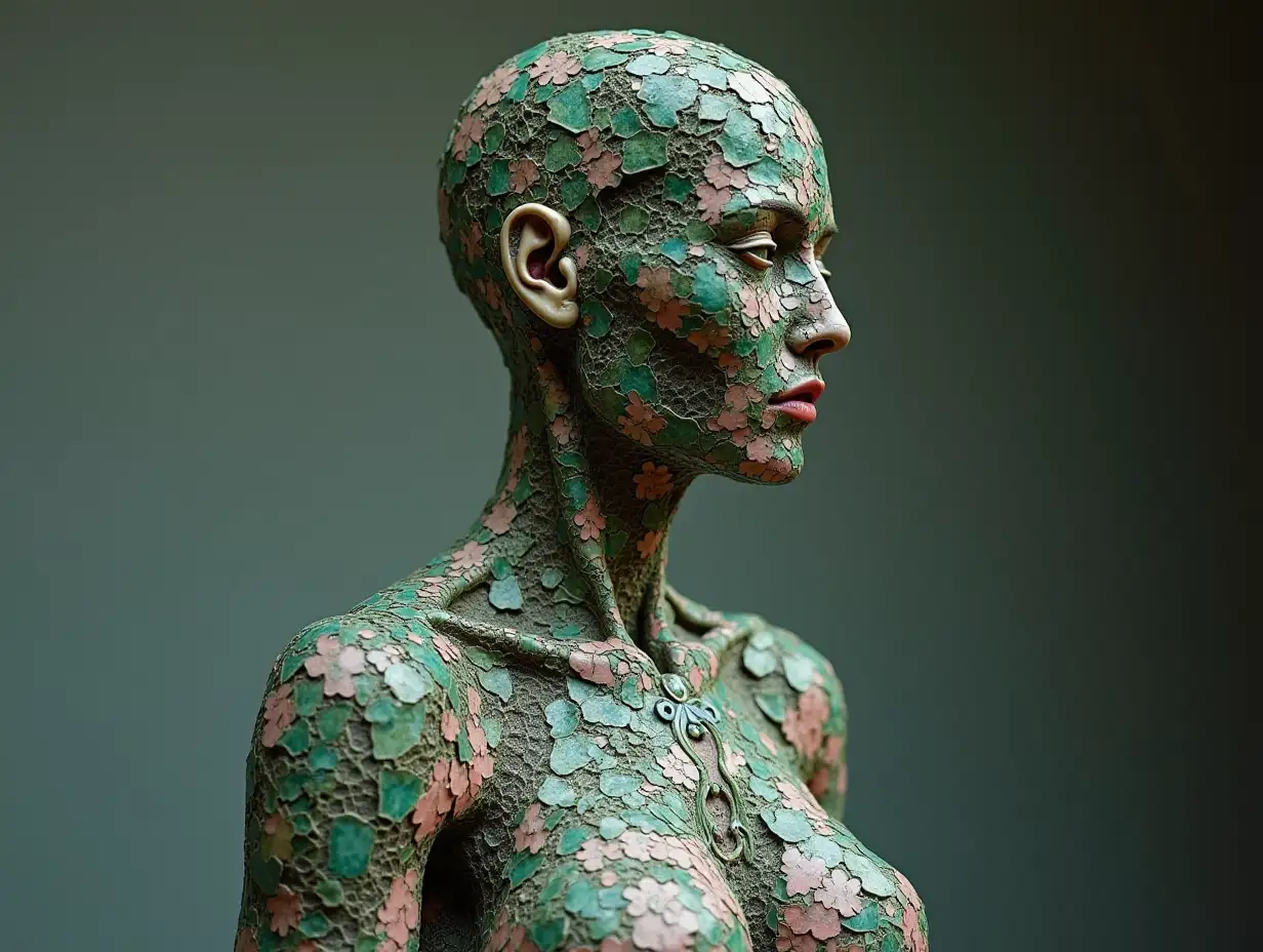 The human body in thousands of pieces from porcelain with emerald and ruby Stein Steampunk 8K resolution