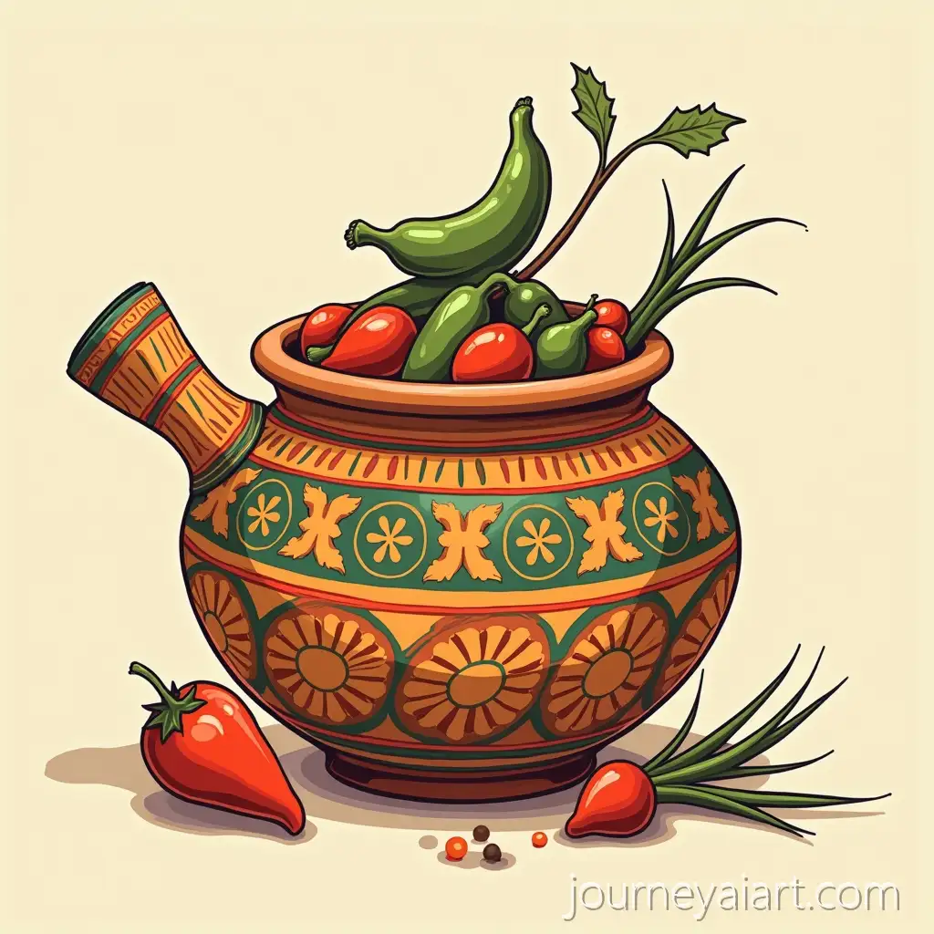 Quirky-Illustration-of-Traditional-Indian-Pickle-Clay-Pot-in-Mononoke-Style