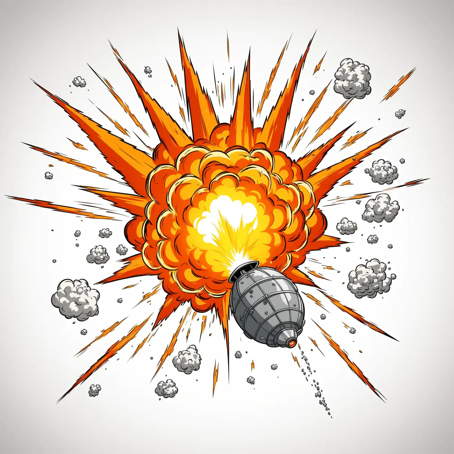 Cartoon Atomic Bomb Falling on White Background