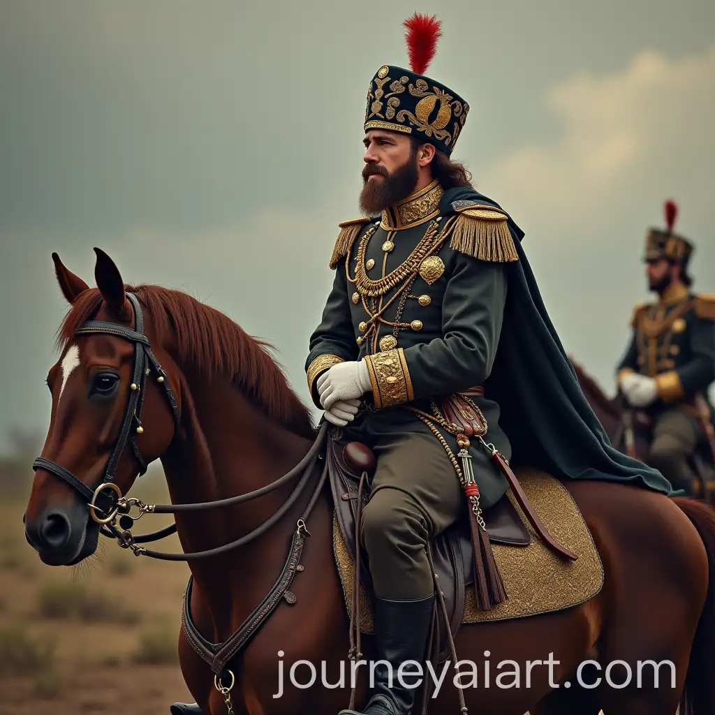 Cossack-Officer-on-Horseback-in-Ceremonial-Uniform-with-Saber