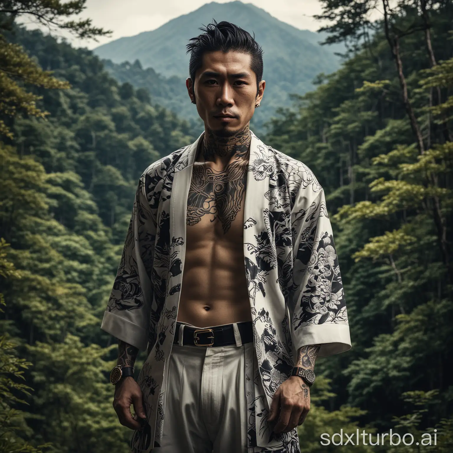 Japanese-Yakuza-Man-in-Mountain-Forest