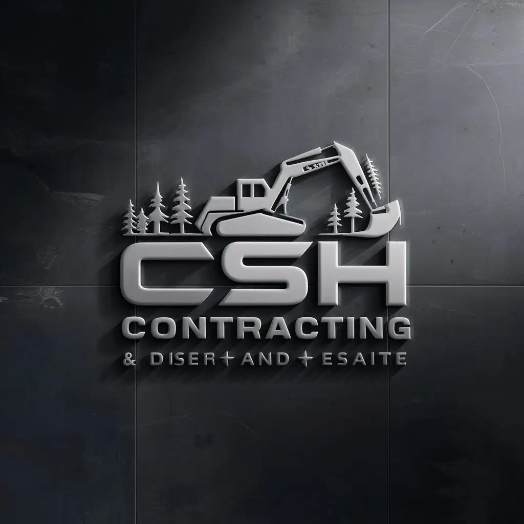 LOGO Design For CSH Contracting Modern Black Logo with Digger and Tree Work Theme