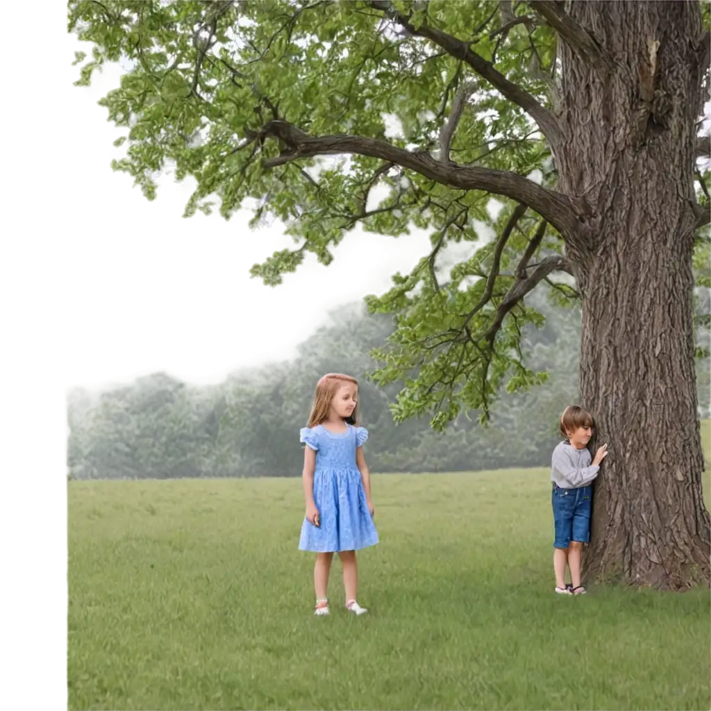 Capturing-Childhood-Wonder-PNG-Image-of-a-Girl-and-Her-Brother-in-a-Majestic-Tree