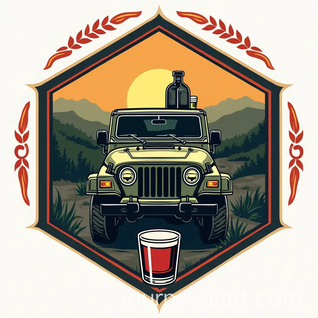 Stylized-Jeep-Trip-Emblem-with-Gin-Cups-and-Bottles