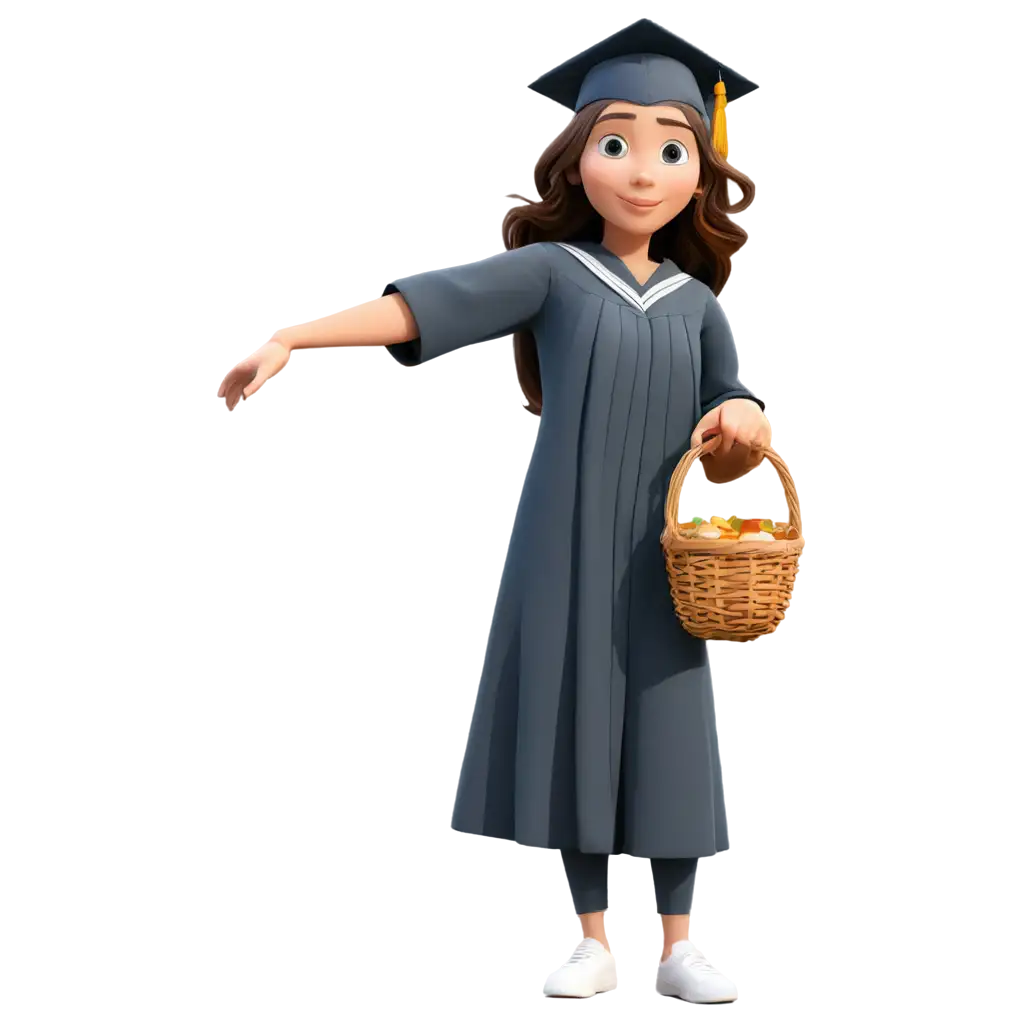 Shy-Teenage-Girl-in-Graduation-Holding-a-Basket-PNG-Image