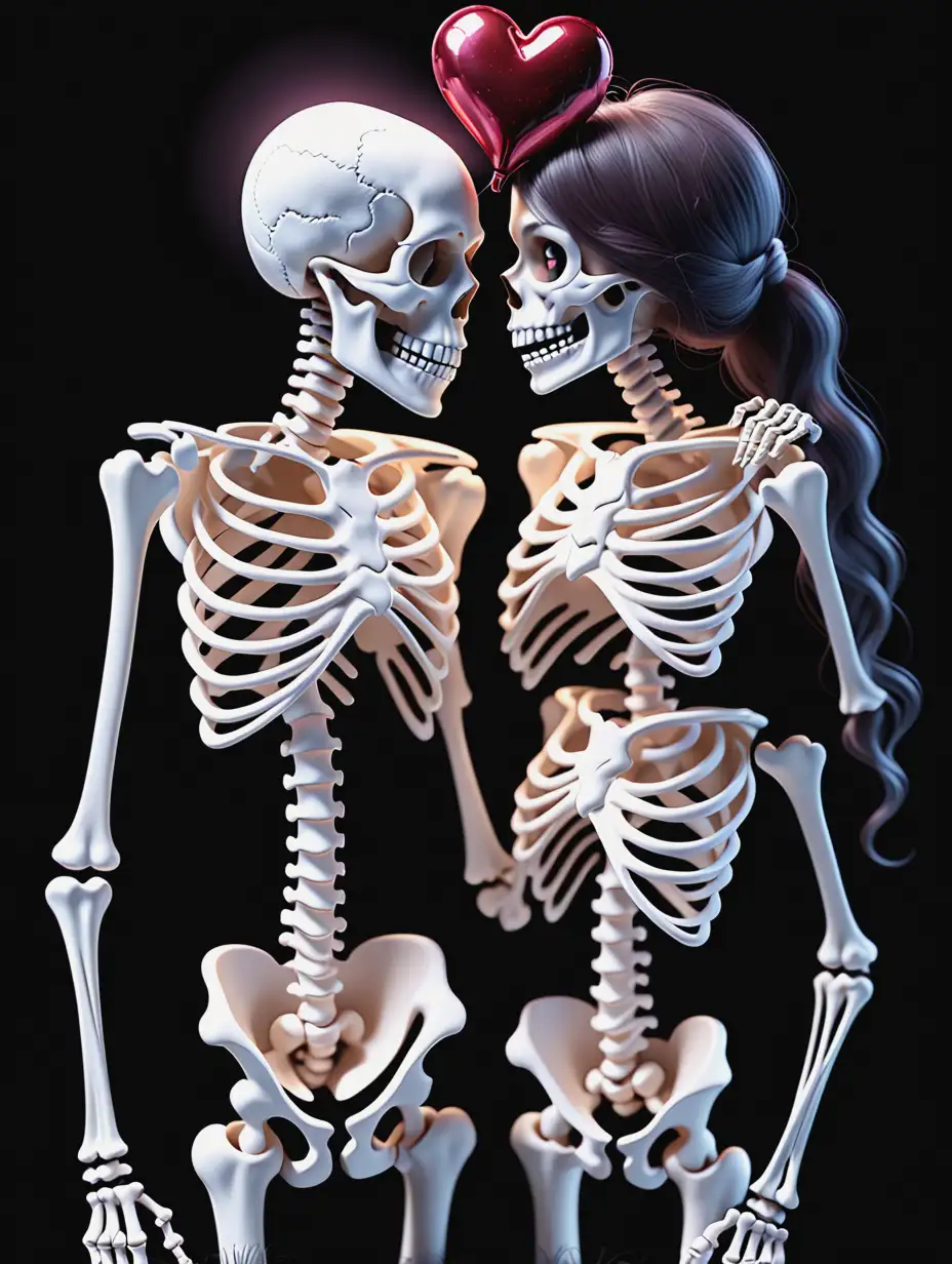 a 4k UHD Clear Lifelike illustration of a skeleton Couple in love for a Valentine's Day design