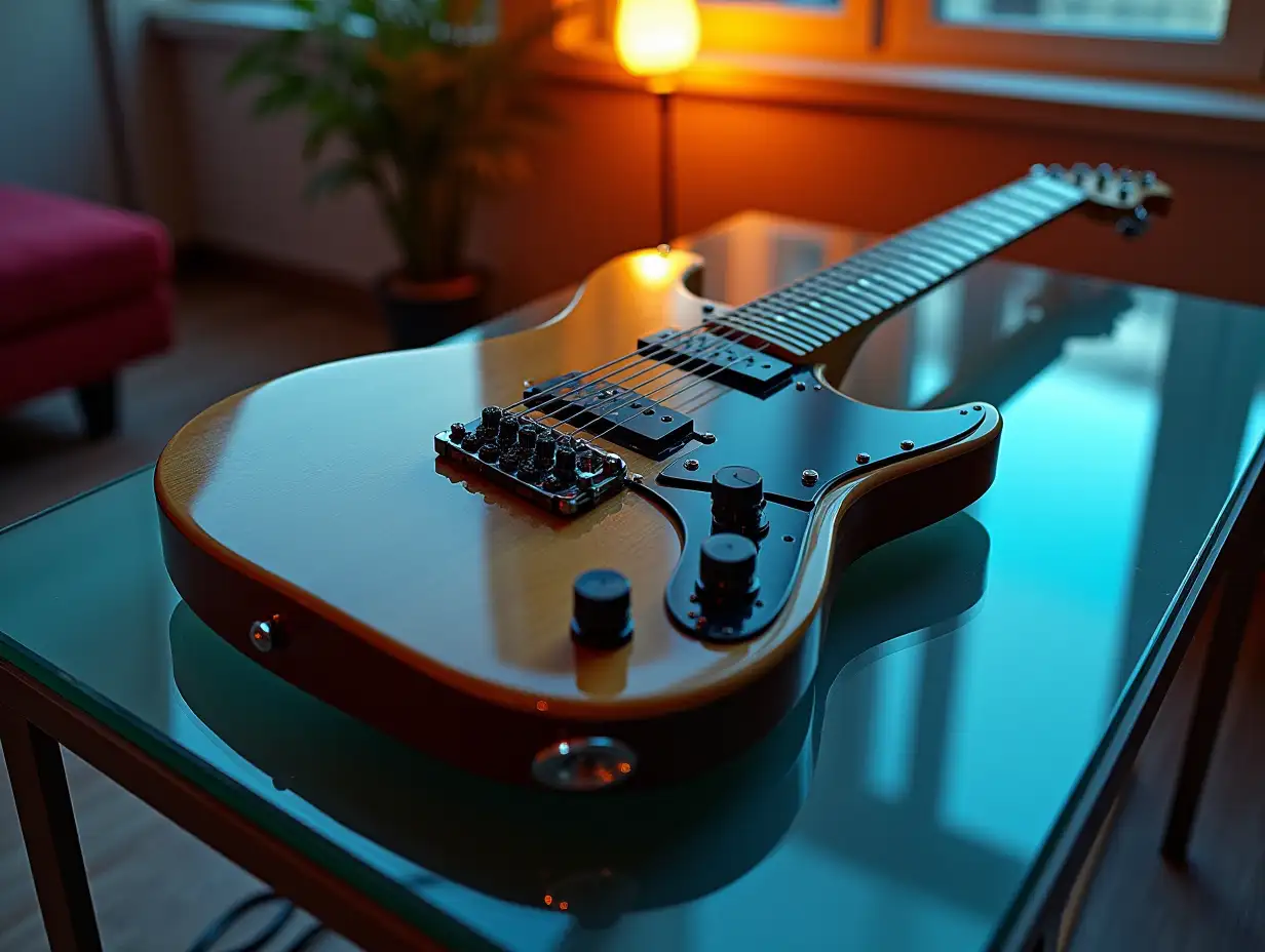 AI Electric guitar on A Glass Table