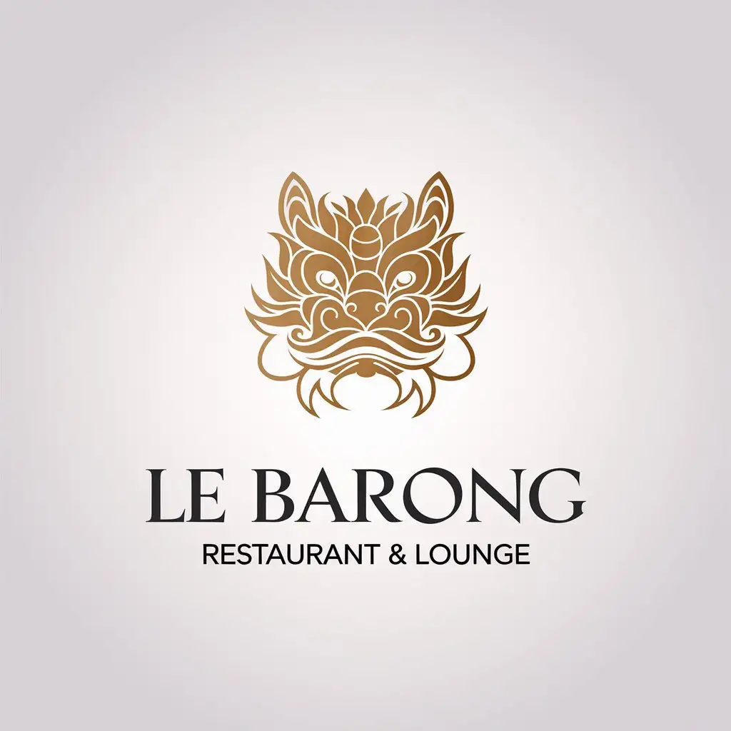 a vector logo design,with the text "Le Barong Restaurant & Lounge", main symbol:head of Barong from Bali I want a luxury restaurant logo,Minimalistic,be used in Restaurant industry,clear background