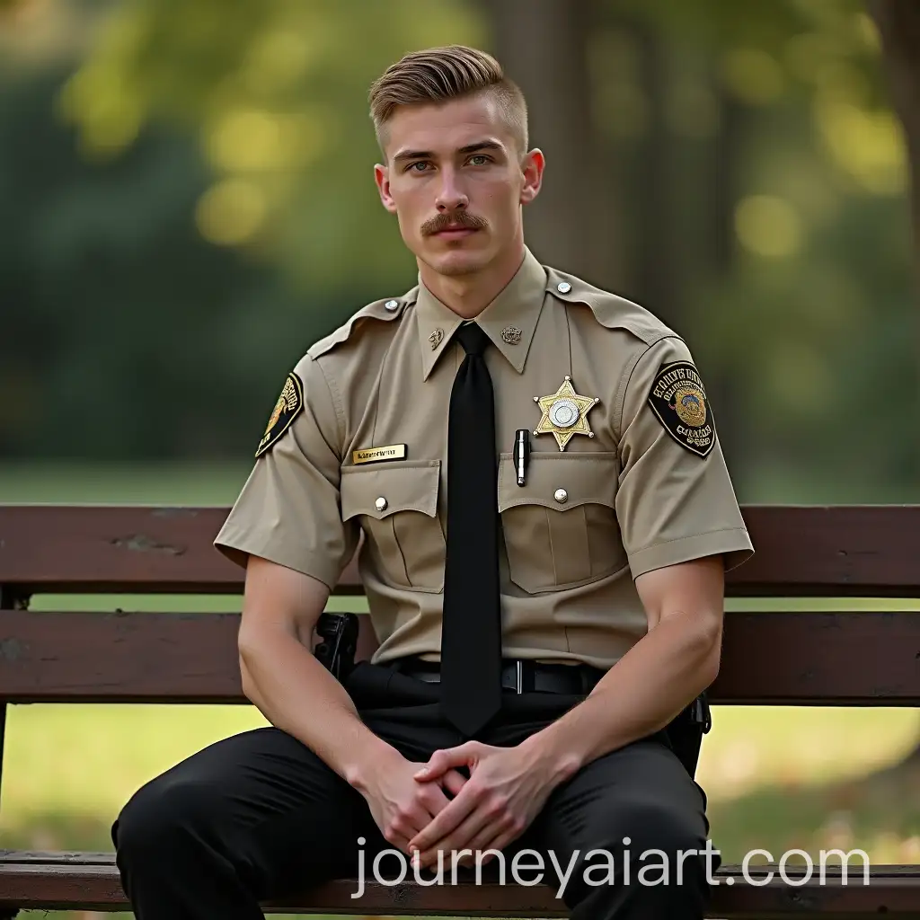 Blonde-Deputy-Sheriff-Tied-to-Park-Bench-in-Rural-Setting