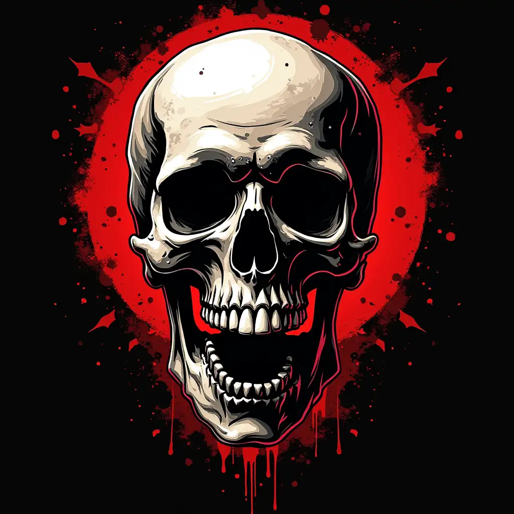 gothic, black white red, sharp, shouting, skull