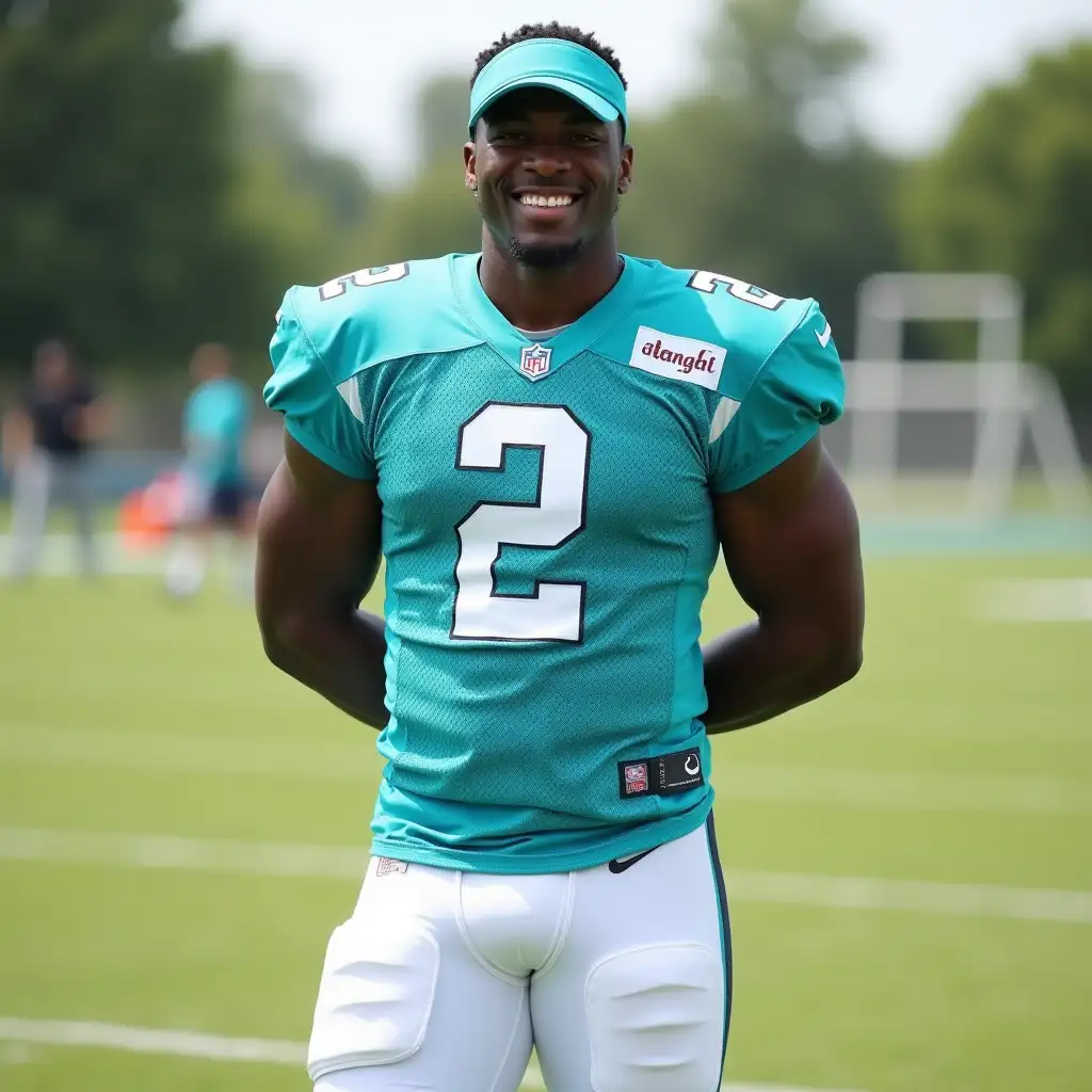 Confident-African-American-Football-Player-Training-on-Green-Field